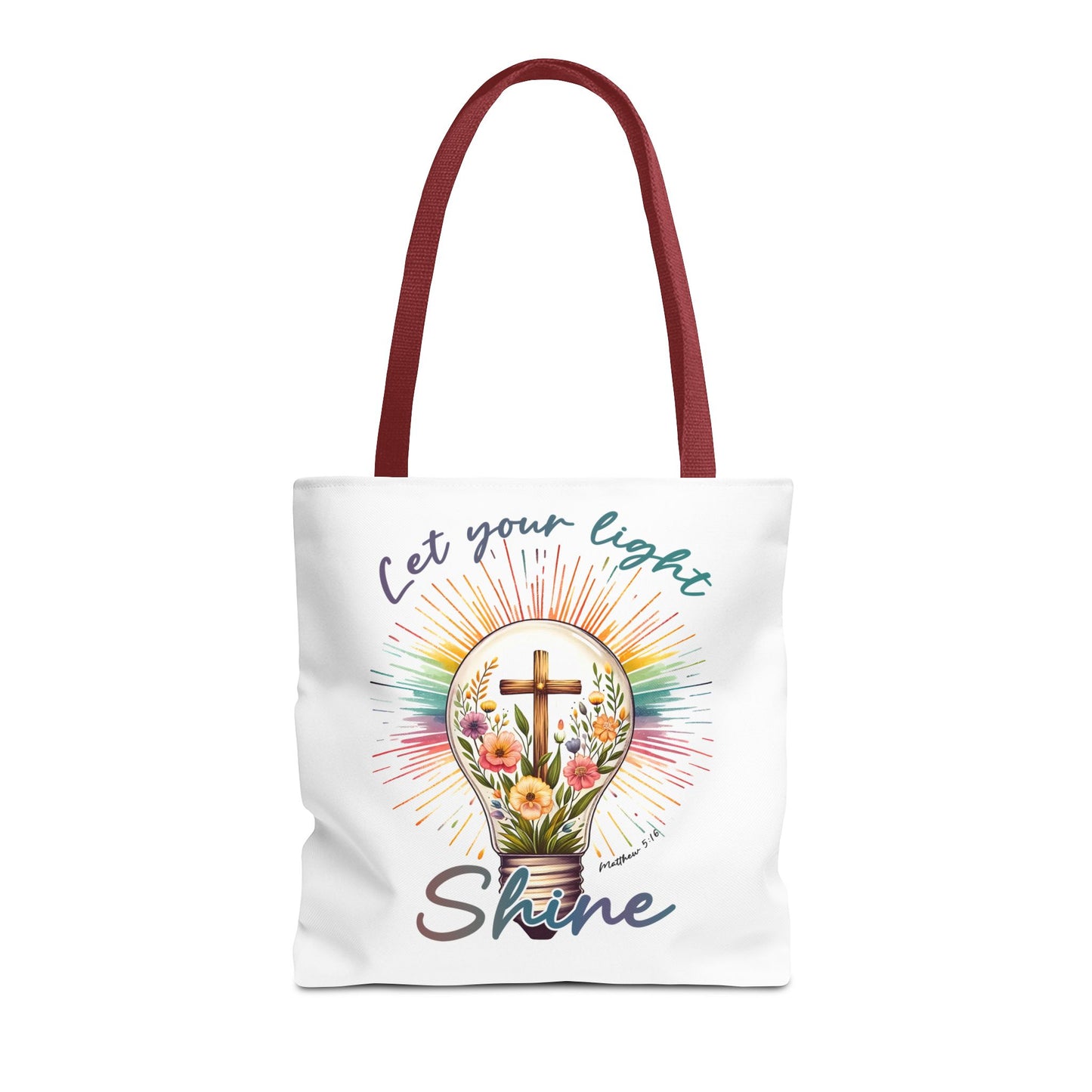 Inspirational Christian Tote Bag - Let Your Light Shine, Floral Design, Gift for Church, Bible Study, Mother's Day, Faith