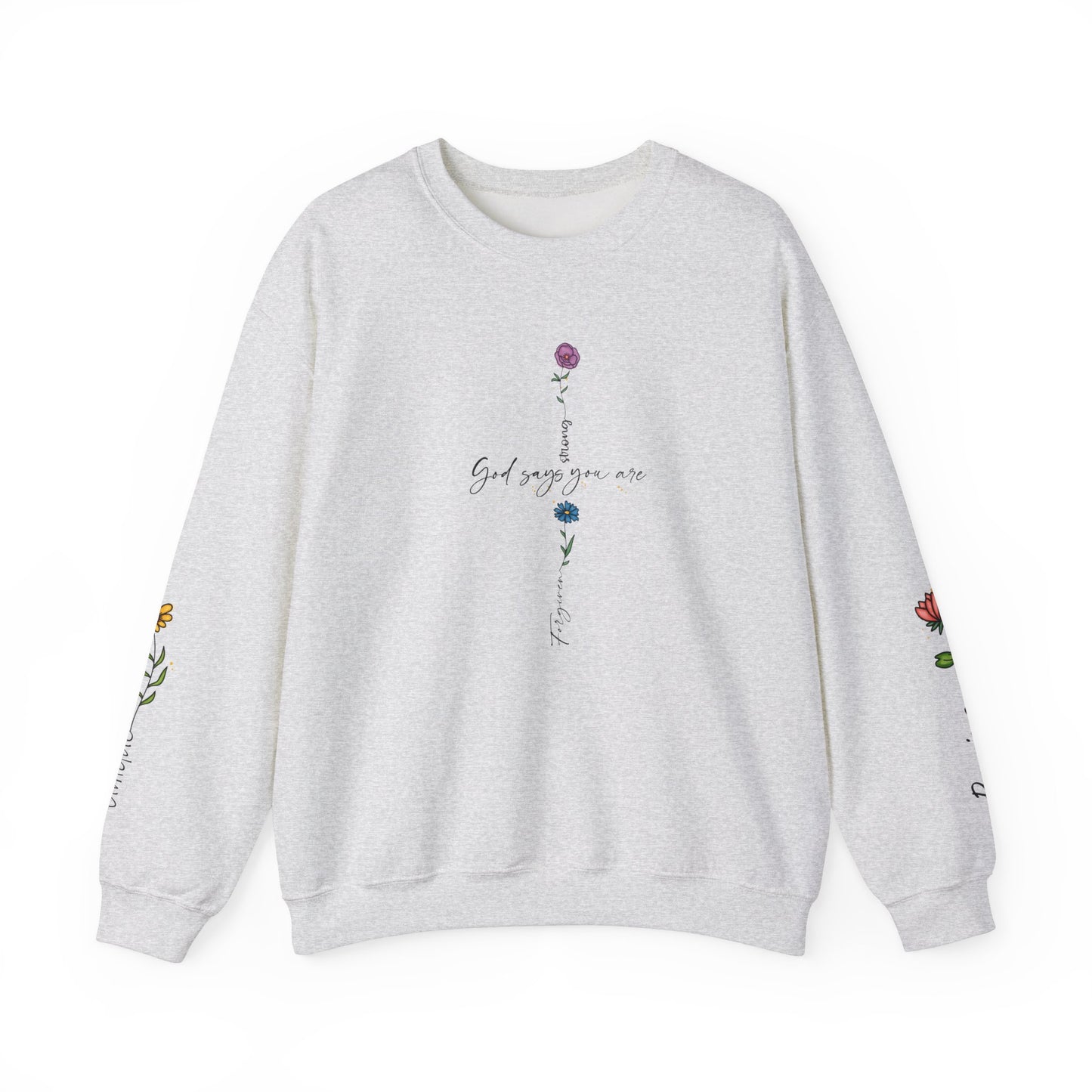 Cross Flowers Unisex Sweatshirt, Religious Lover Gift, Forgiveness Strength Shirt, Flower Buff Apparel, Unique Precious Sweater