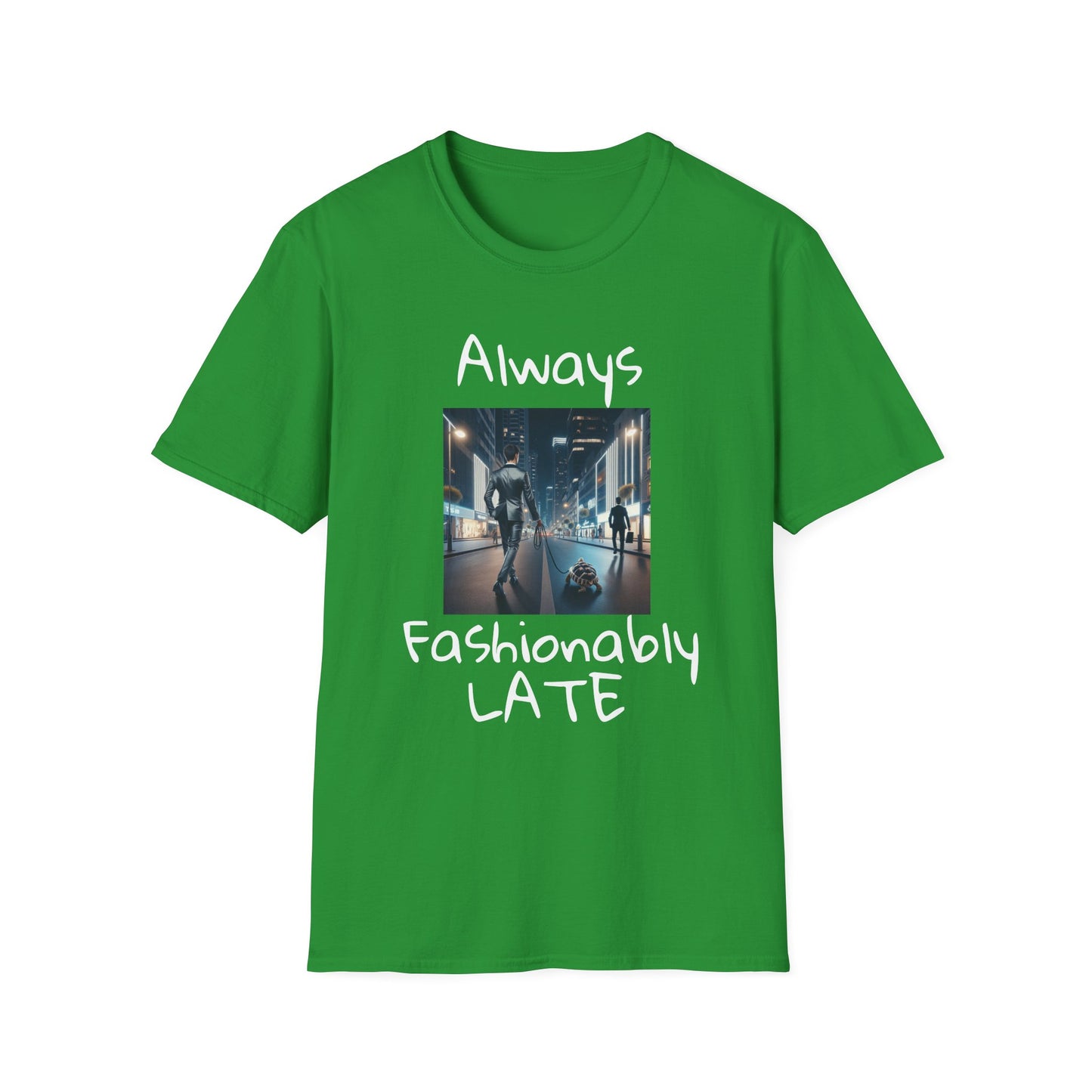 Fashionably Late Tortoise Unisex T-Shirt, Funny Mens Graphic Tee, Nightlife City Street Fashion Shirt, Men's Urban Style Top, Unique Gift