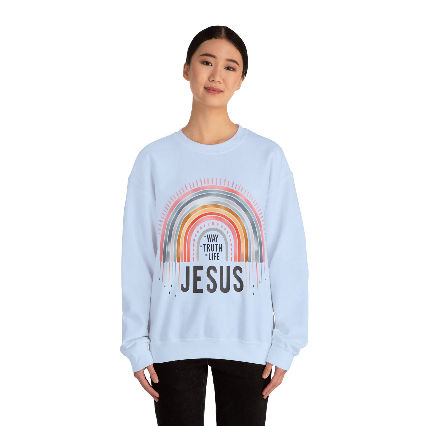 Jesus Rainbow Sweatshirt, Cozy Unisex Crewneck, Christian Apparel, Faith Sweatshirt, Gift for Believers, Inspirational Fashion