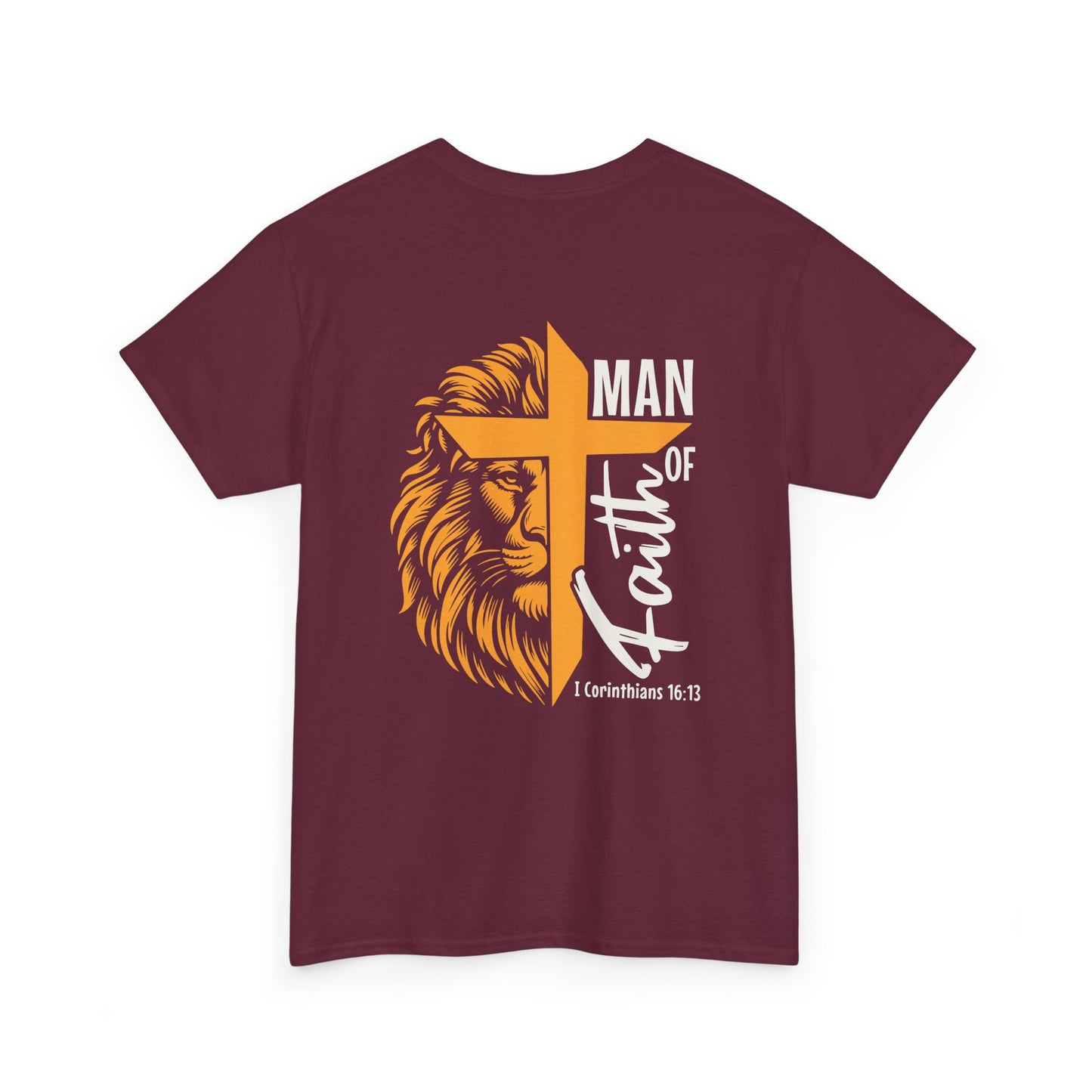 Faith-Inspired Unisex Heavy Cotton Tee, Christian Apparel, Lion and Cross Design, Gift for Him, Spiritual Wear, Everyday Comfort, Casual