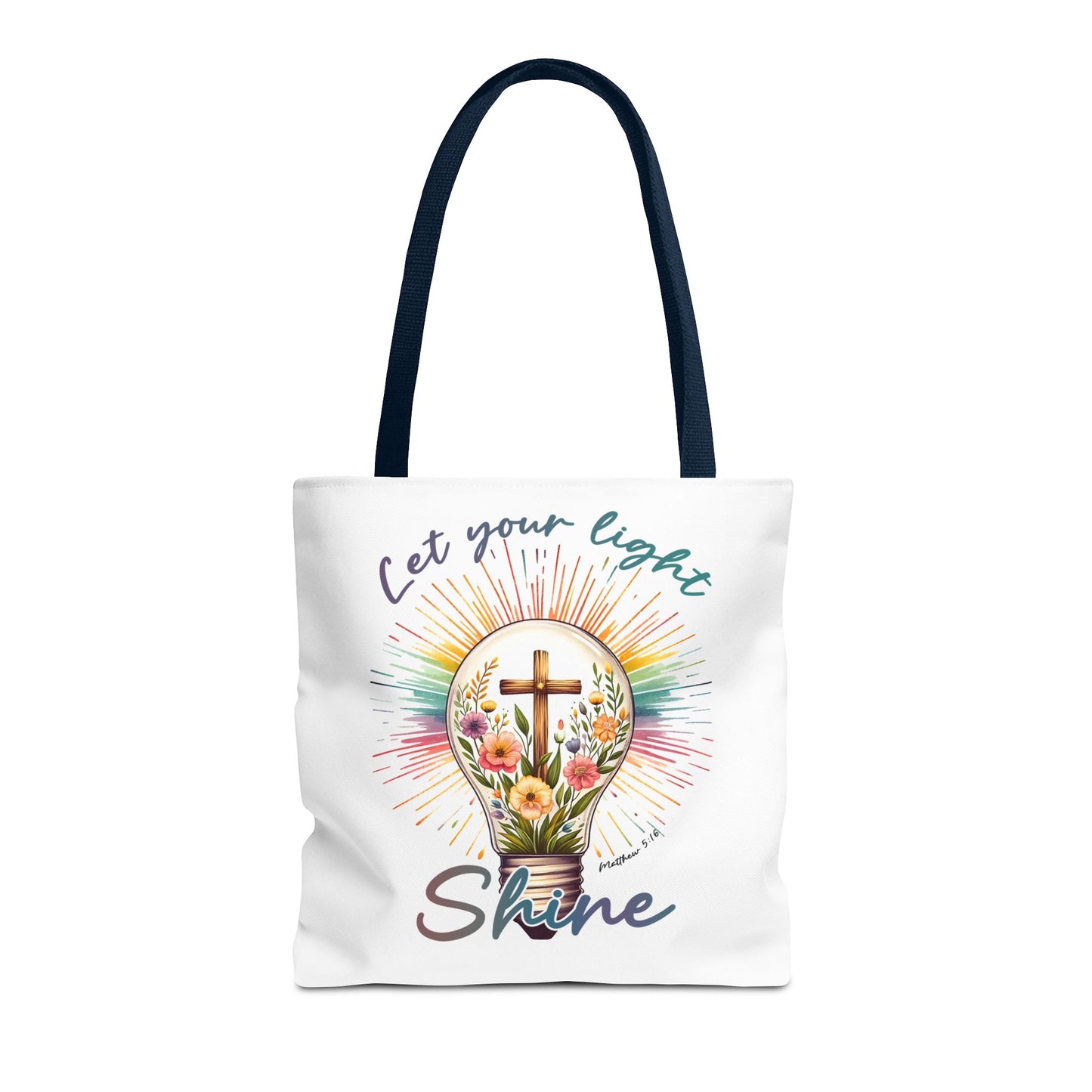 Inspirational Christian Tote Bag - Let Your Light Shine, Floral Design, Gift for Church, Bible Study, Mother's Day, Faith
