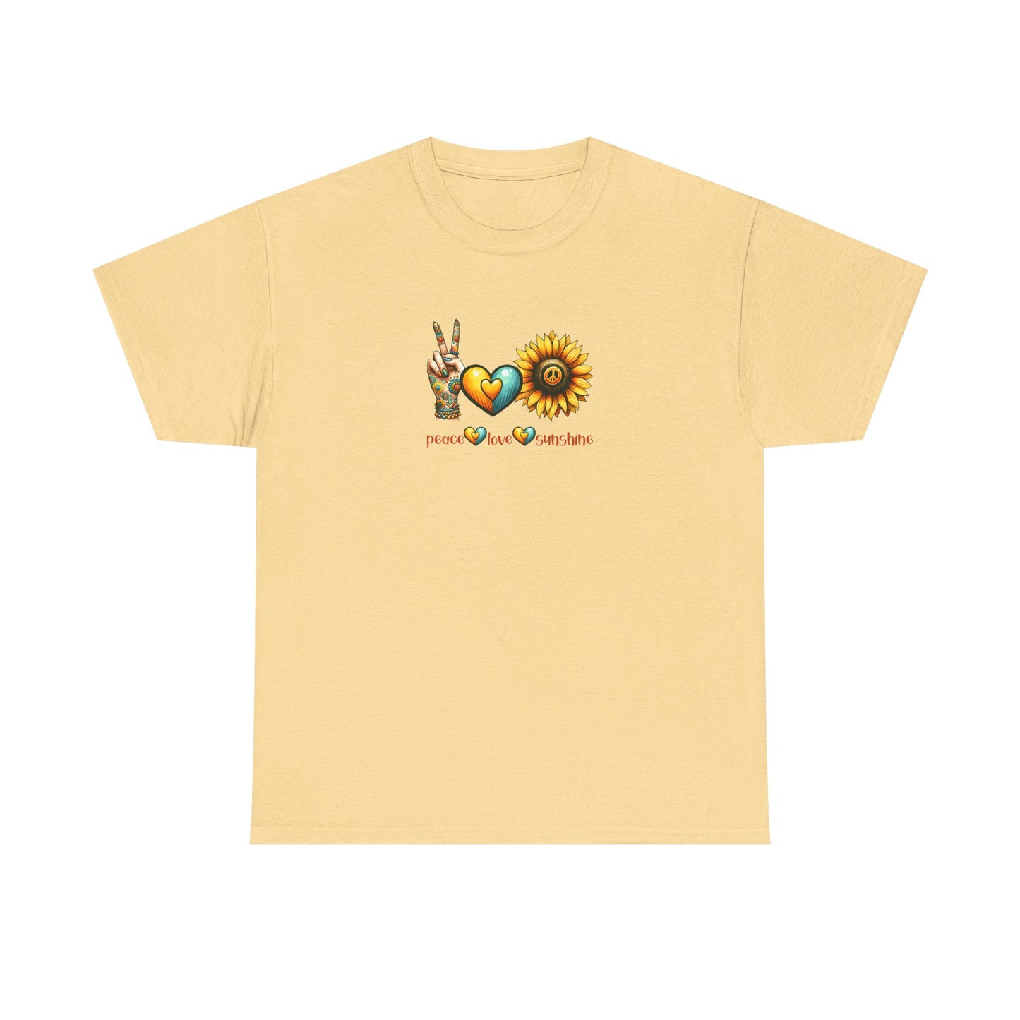 Peace Love Sunshine Unisex Heavy Cotton Tee, Vintage Graphic T-Shirt, Retro Vibe, Summer Wardrobe, Perfect Gift for Friends, Festivals