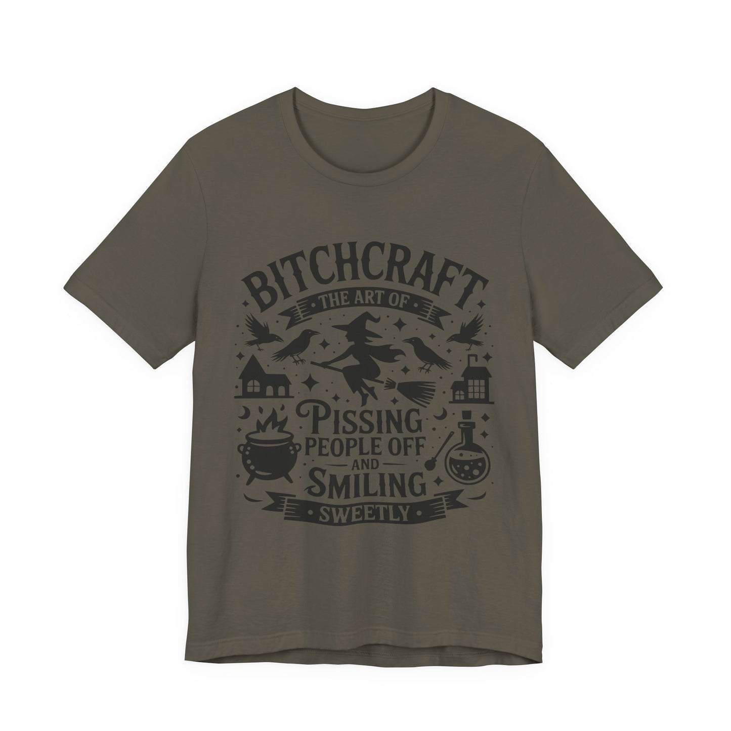 Witty Witchcraft Tee, Bitchcraft T-Shirt for Witches, Funny Short Sleeve Top, Gift for Halloween, Witchy Fashion