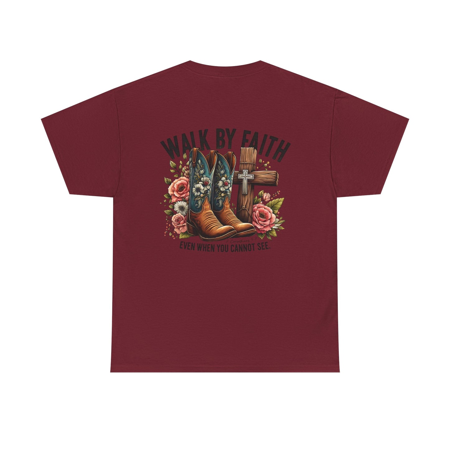 Walk by Faith Unisex Heavy Cotton Tee - Inspirational Cowboy Boots Shirt, Faith-Based Apparel, Christian Gift, Casual Everyday Wear,