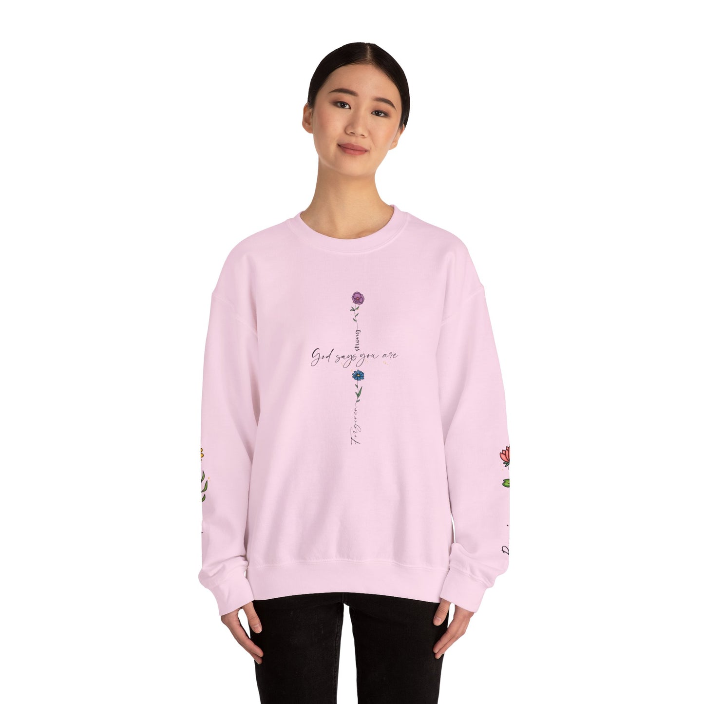 Cross Flowers Unisex Sweatshirt, Religious Lover Gift, Forgiveness Strength Shirt, Flower Buff Apparel, Unique Precious Sweater