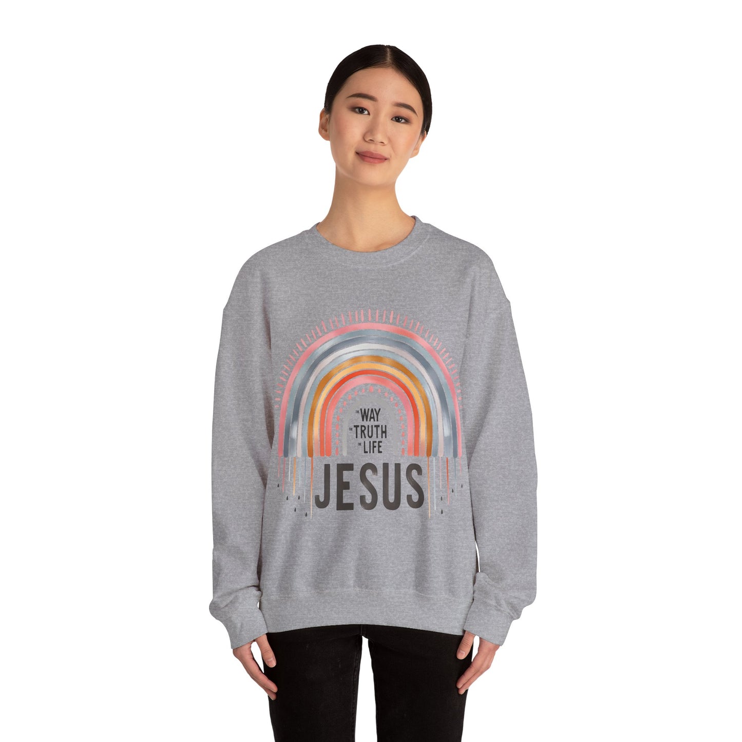Jesus Rainbow Sweatshirt, Cozy Unisex Crewneck, Christian Apparel, Faith Sweatshirt, Gift for Believers, Inspirational Fashion