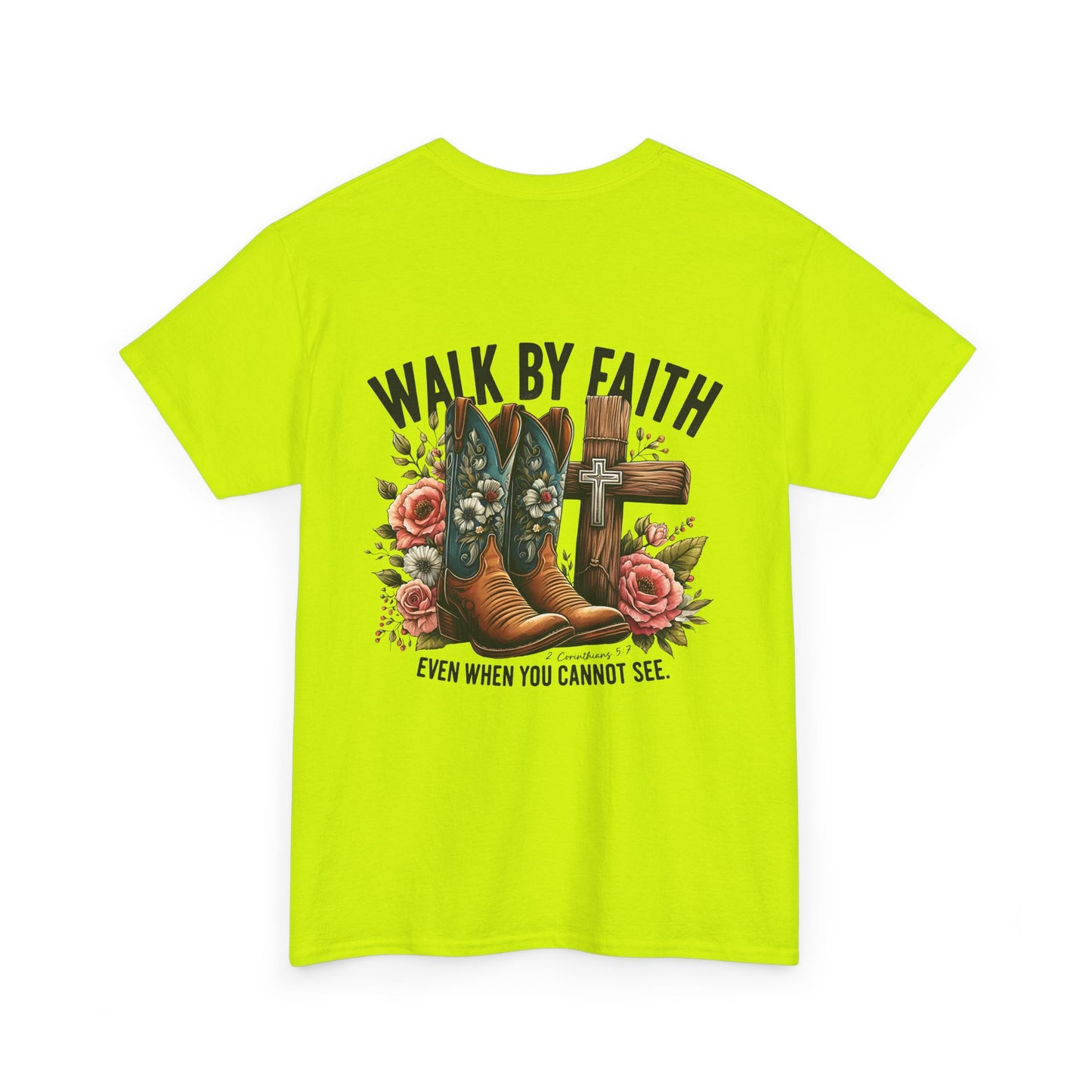 Walk by Faith Unisex Heavy Cotton Tee - Inspirational Cowboy Boots Shirt, Faith-Based Apparel, Christian Gift, Casual Everyday Wear,
