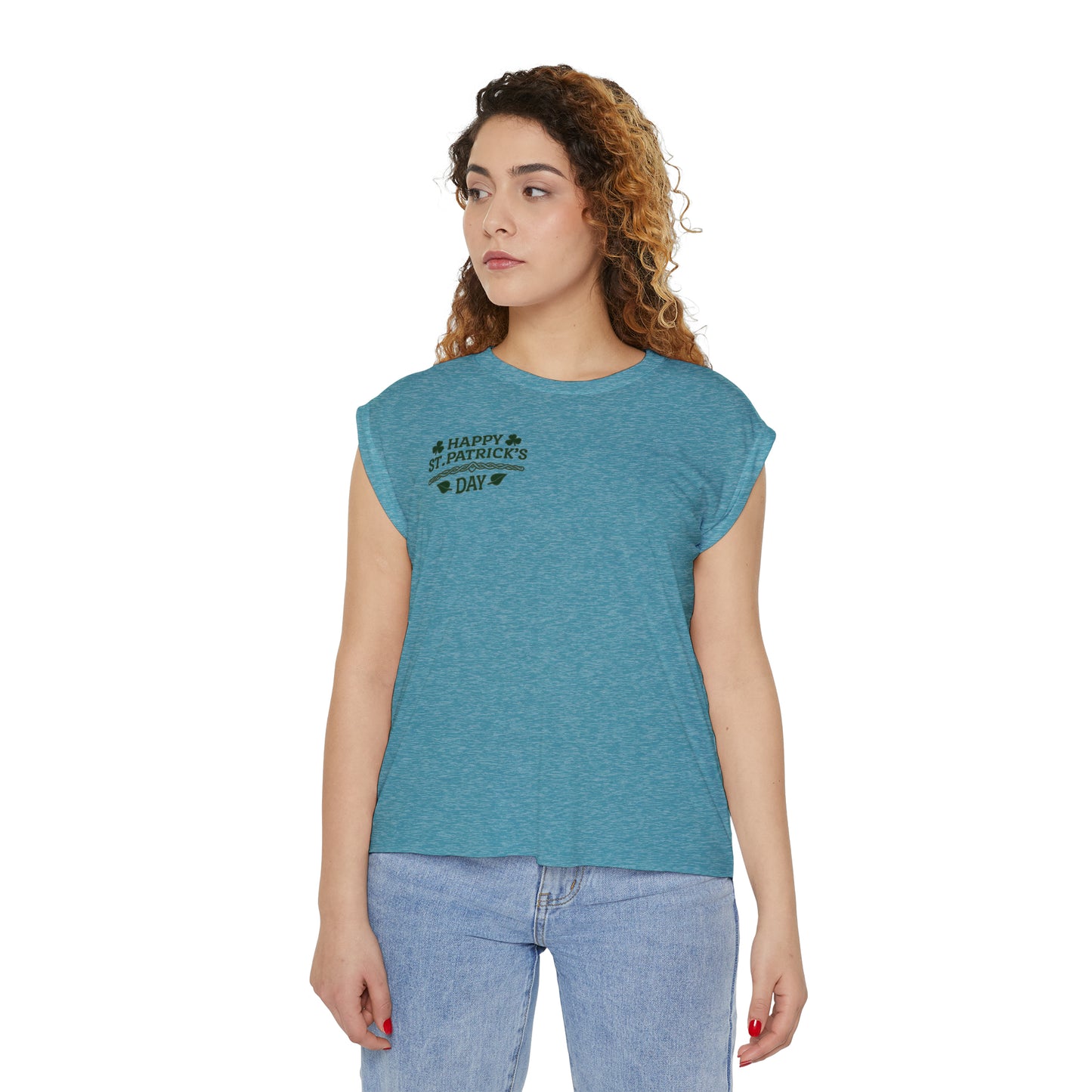 Camiseta musculosa con puños enrollados fluidos para mujer del Día de San Patricio