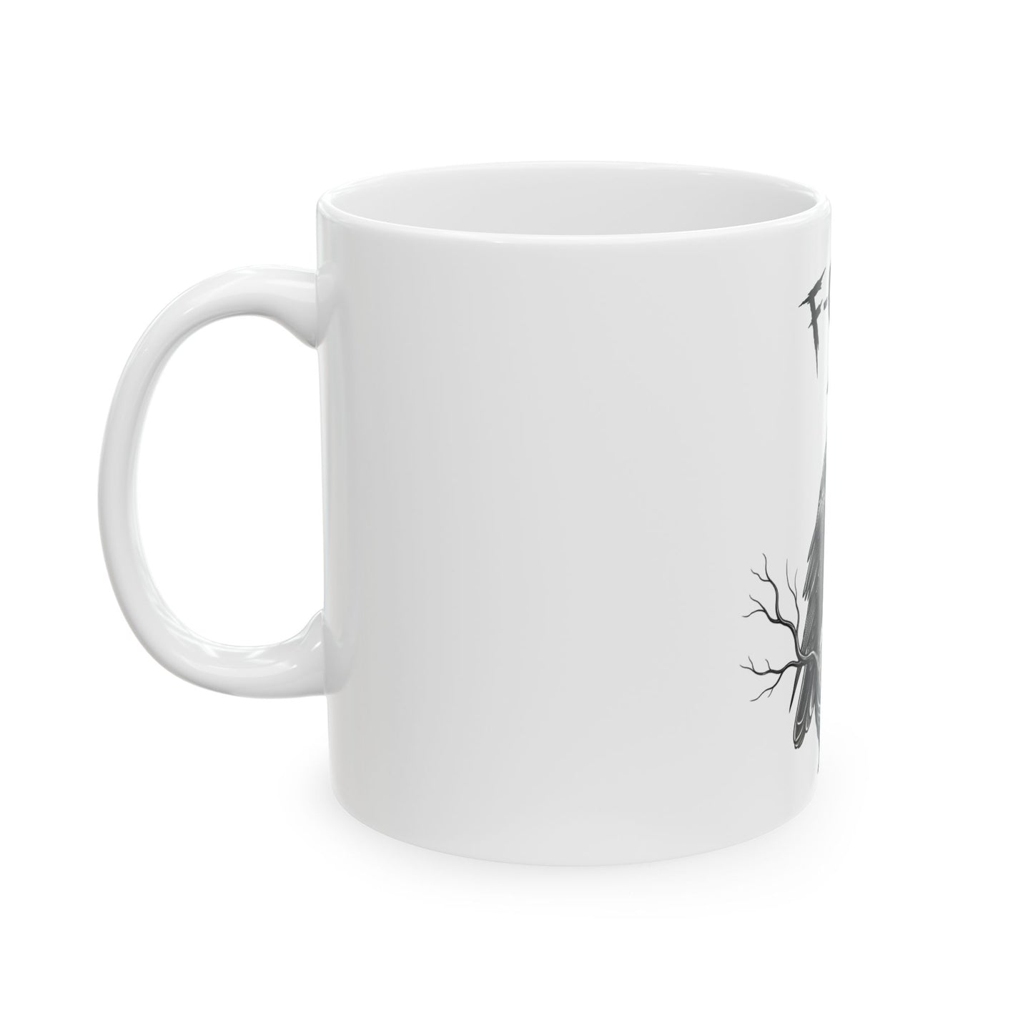 Caw-F Caw-F Ceramic Mug, Gothic Style Coffee Cup, Raven Motif Mug, Unique Gift for Bird Lovers, Home Decor, Halloween Decoration