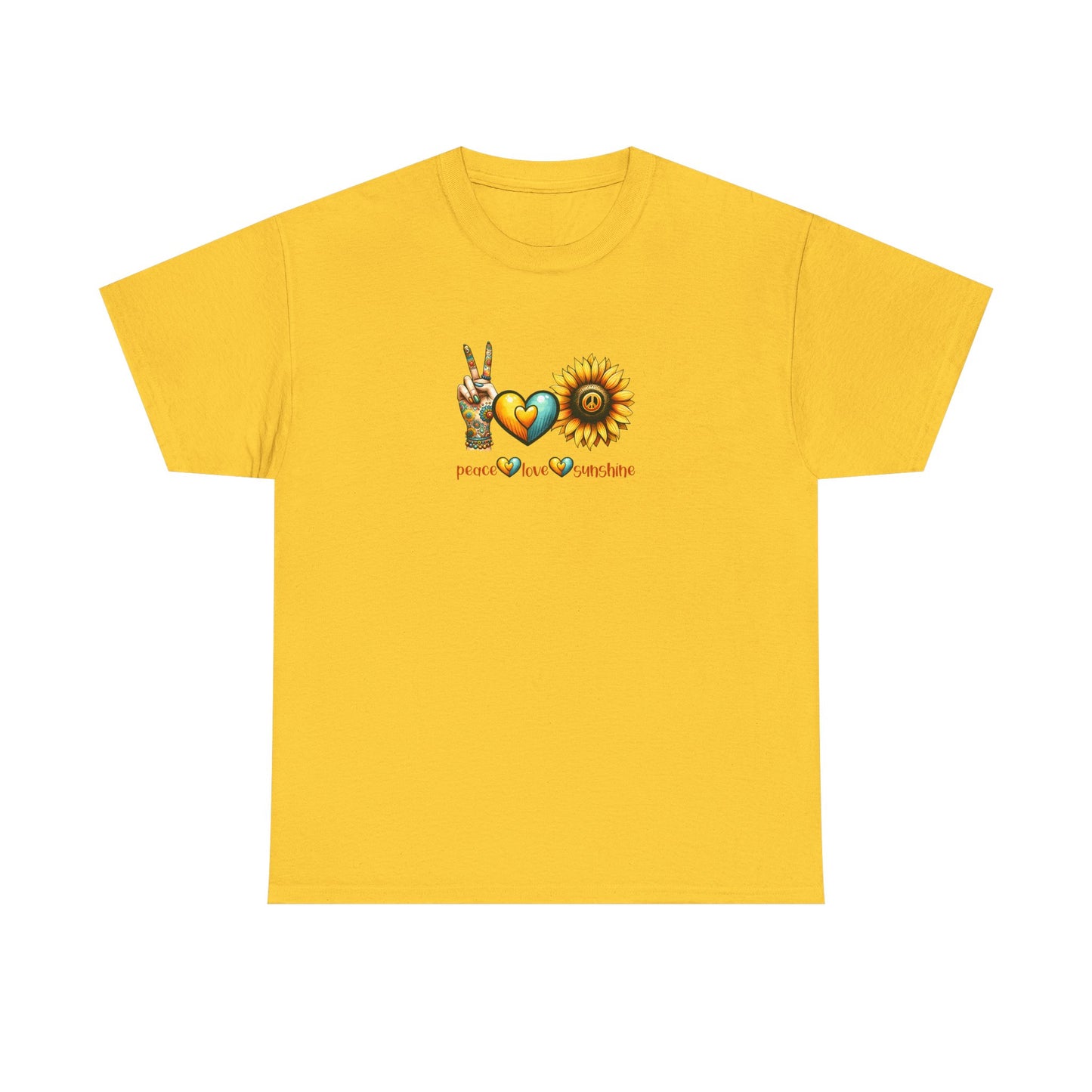 Peace Love Sunshine Unisex Heavy Cotton Tee, Vintage Graphic T-Shirt, Retro Vibe, Summer Wardrobe, Perfect Gift for Friends, Festivals