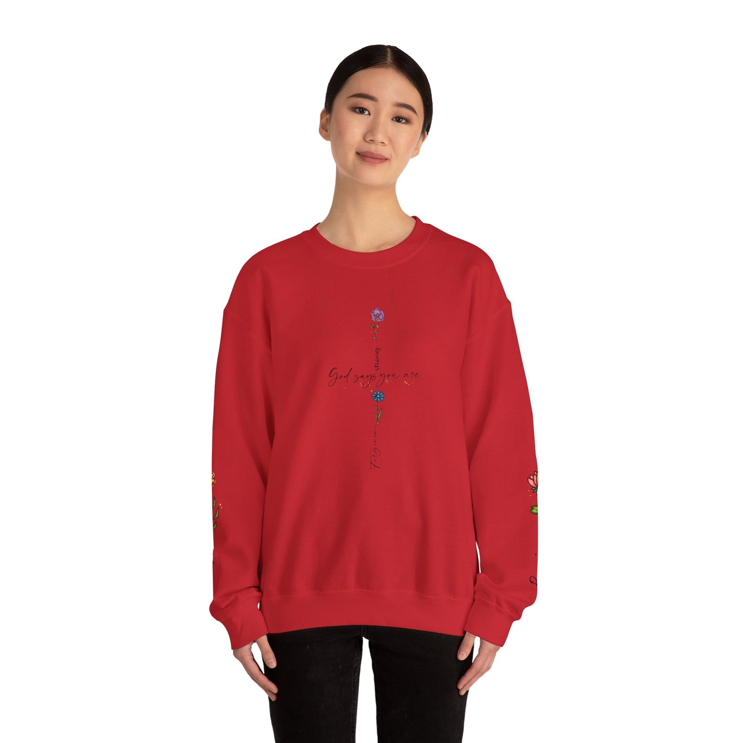 Cross Flowers Unisex Sweatshirt, Religious Lover Gift, Forgiveness Strength Shirt, Flower Buff Apparel, Unique Precious Sweater
