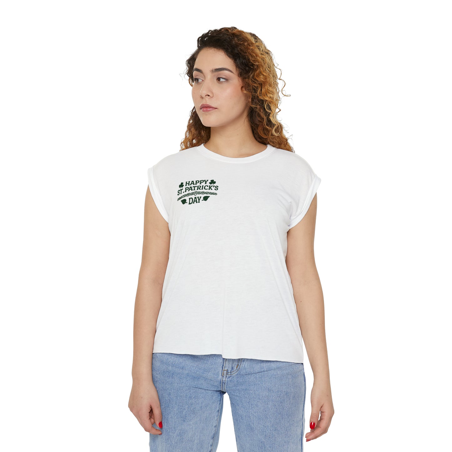 Camiseta musculosa con puños enrollados fluidos para mujer del Día de San Patricio