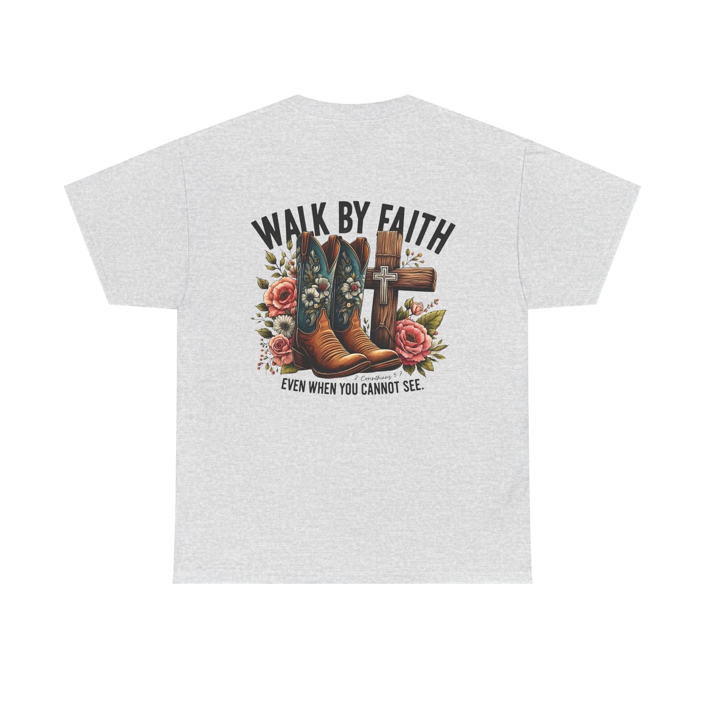 Walk by Faith Unisex Heavy Cotton Tee - Inspirational Cowboy Boots Shirt, Faith-Based Apparel, Christian Gift, Casual Everyday Wear,