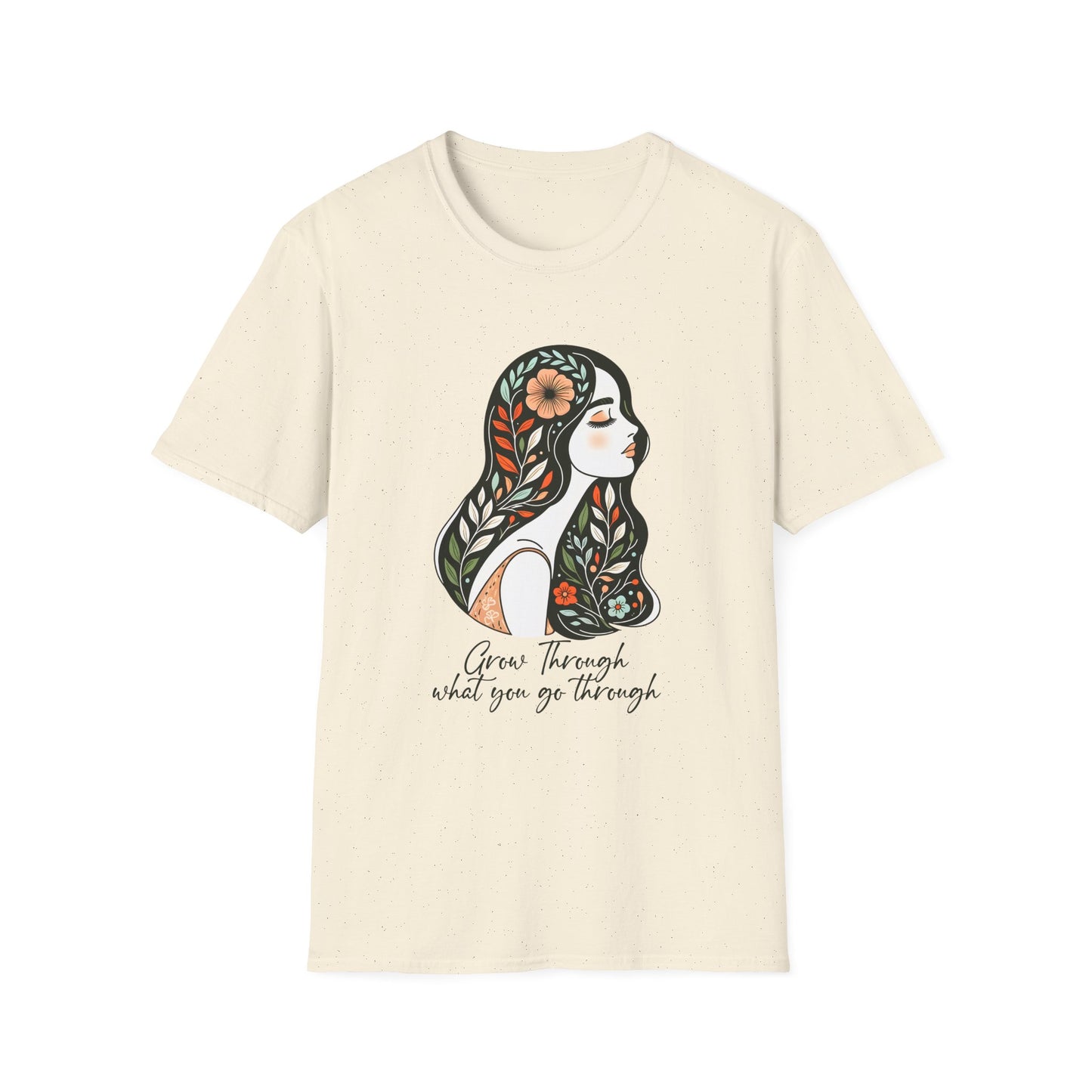 Grow Through Inspirational Unisex Softstyle T-Shirt, Motivational Tee, Self-Care Shirt, Gift for Women, Mindfulness Apparel