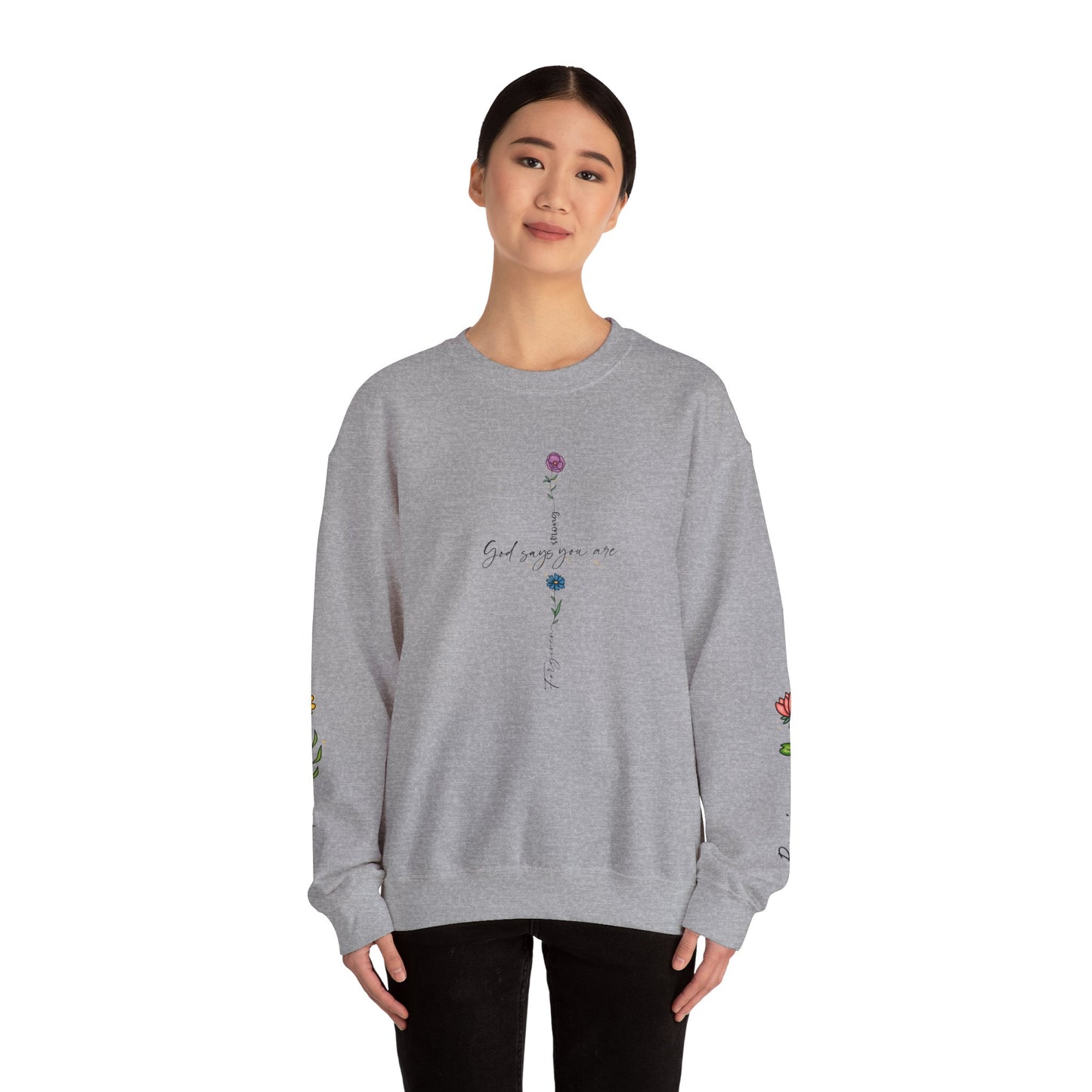 Cross Flowers Unisex Sweatshirt, Religious Lover Gift, Forgiveness Strength Shirt, Flower Buff Apparel, Unique Precious Sweater