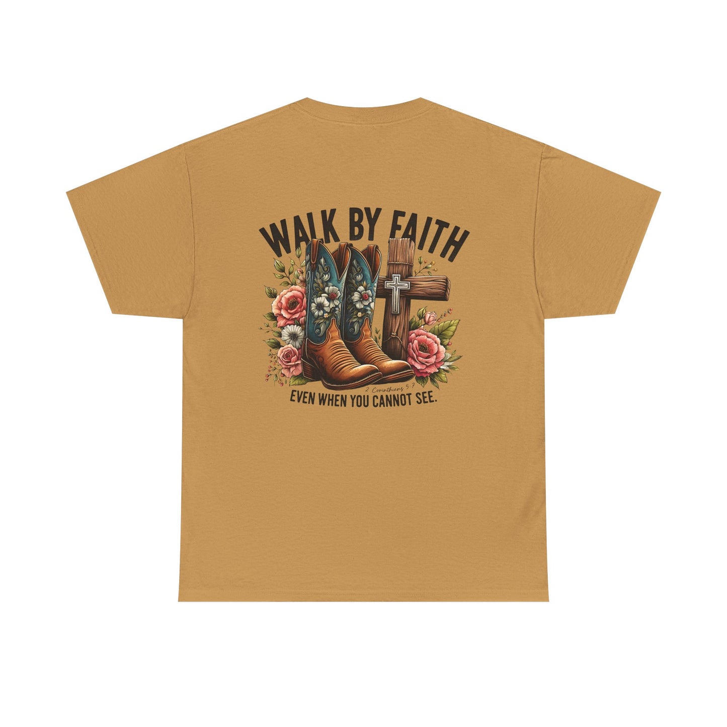 Walk by Faith Unisex Heavy Cotton Tee - Inspirational Cowboy Boots Shirt, Faith-Based Apparel, Christian Gift, Casual Everyday Wear,