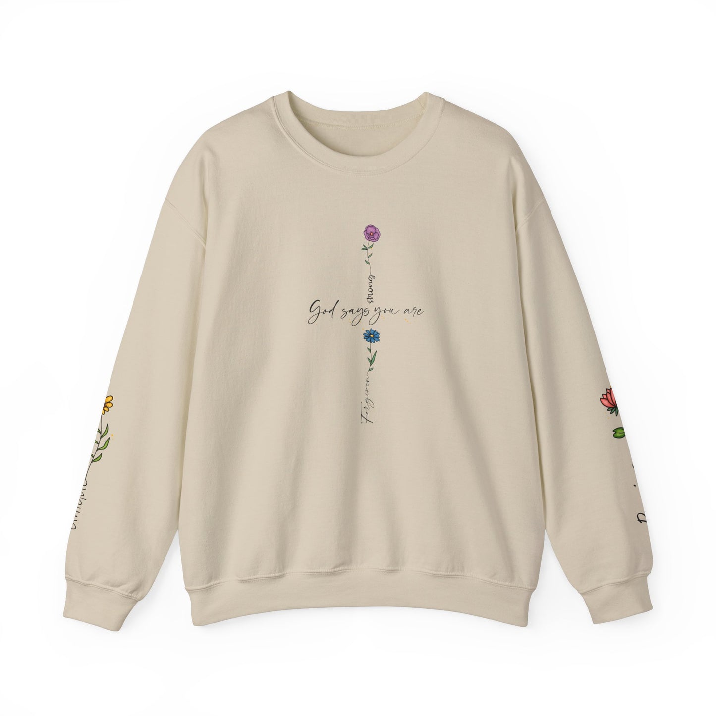 Cross Flowers Unisex Sweatshirt, Religious Lover Gift, Forgiveness Strength Shirt, Flower Buff Apparel, Unique Precious Sweater