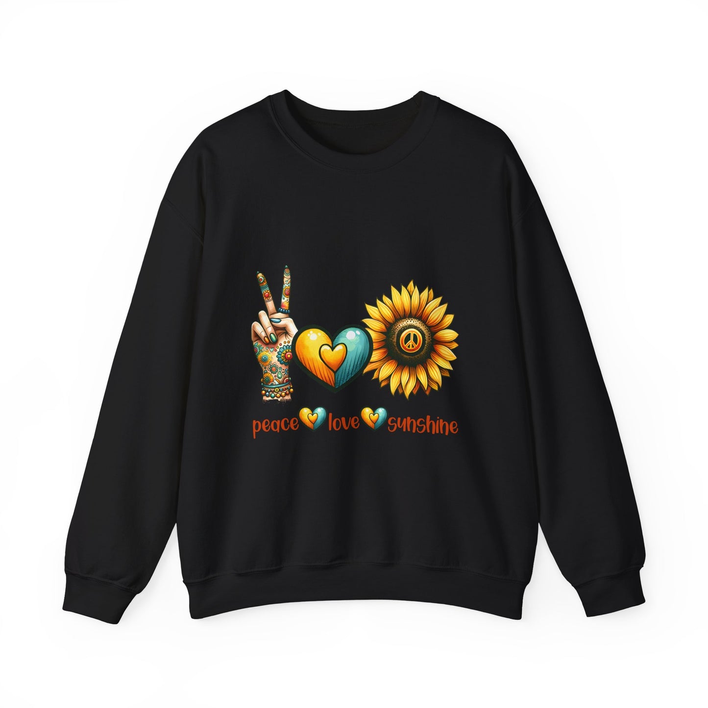 Peace Love Sunshine Sweatshirt, Unisex Crewneck, Boho Style, Gift for Her, Summer Vibes, Festival Wear, Eco-Friendly Sweatshirt
