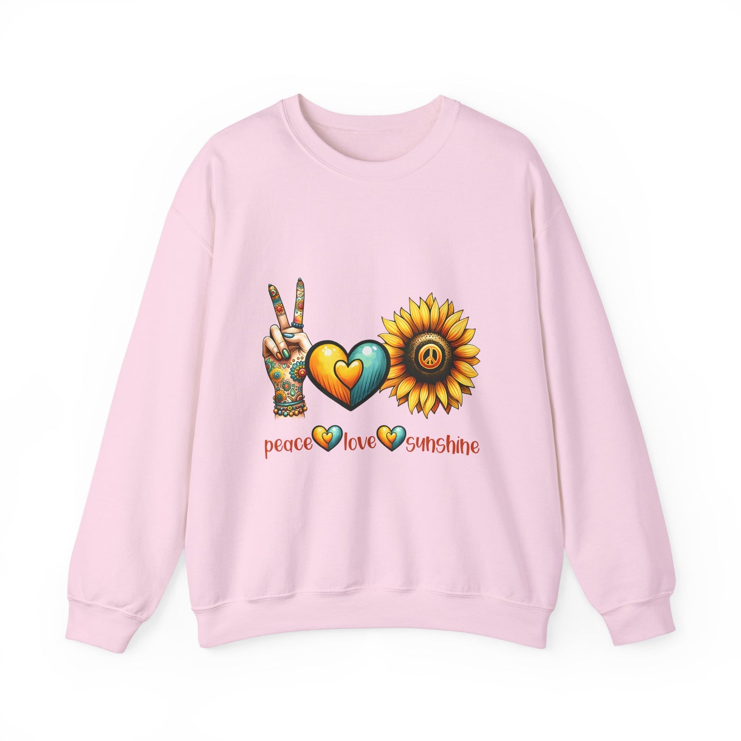Peace Love Sunshine Sweatshirt, Unisex Crewneck, Boho Style, Gift for Her, Summer Vibes, Festival Wear, Eco-Friendly Sweatshirt