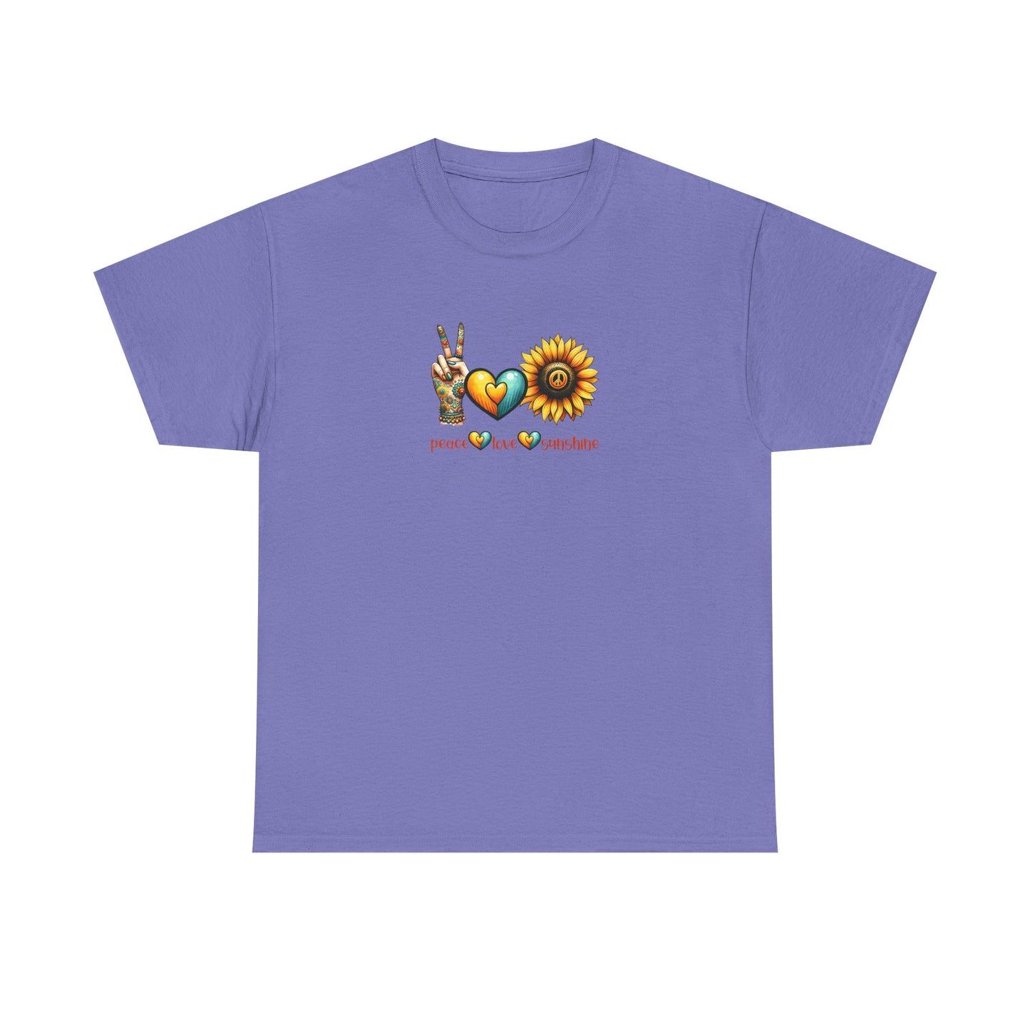 Peace Love Sunshine Unisex Heavy Cotton Tee, Vintage Graphic T-Shirt, Retro Vibe, Summer Wardrobe, Perfect Gift for Friends, Festivals