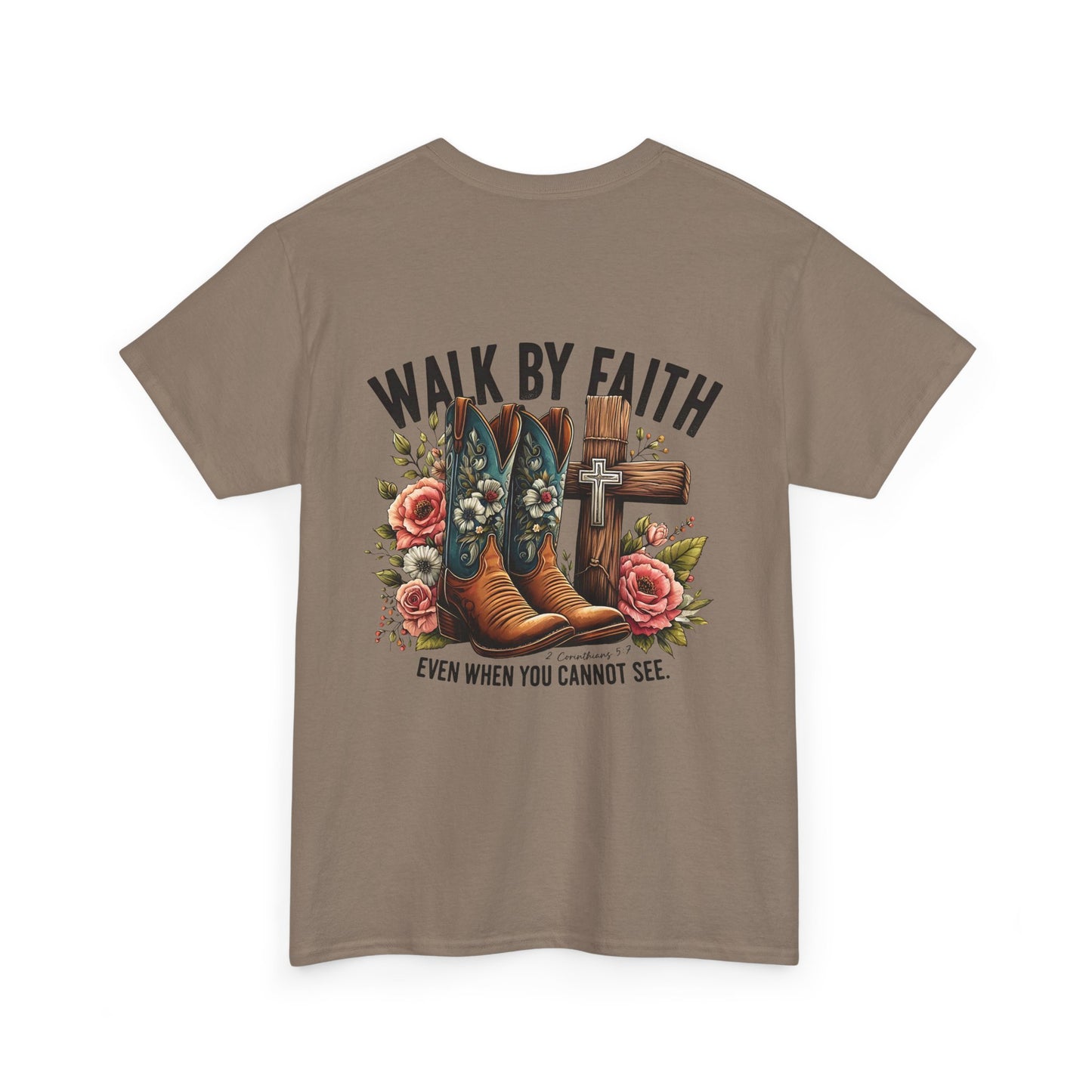 Walk by Faith Unisex Heavy Cotton Tee - Inspirational Cowboy Boots Shirt, Faith-Based Apparel, Christian Gift, Casual Everyday Wear,