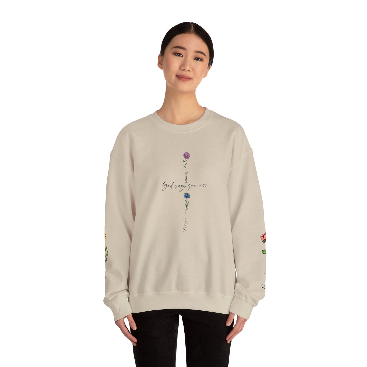 Cross Flowers Unisex Sweatshirt, Religious Lover Gift, Forgiveness Strength Shirt, Flower Buff Apparel, Unique Precious Sweater