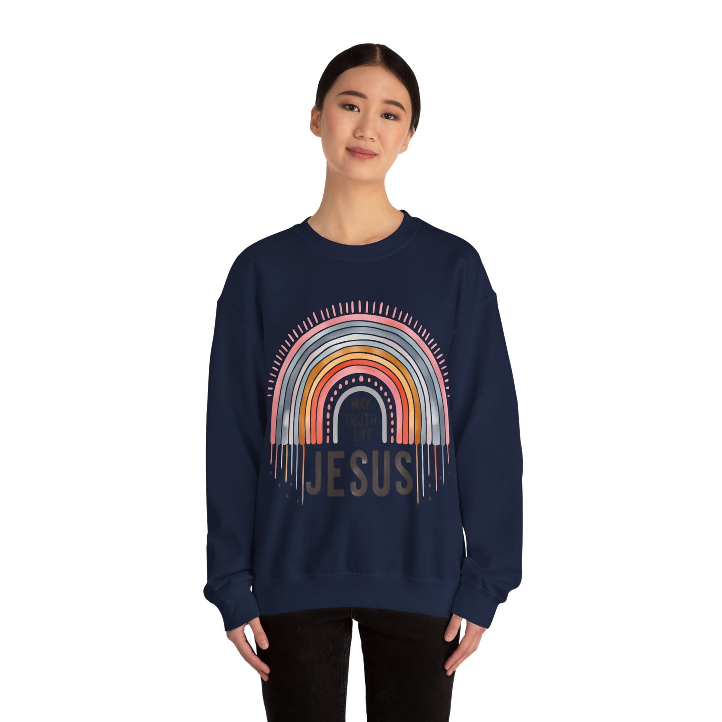 Jesus Rainbow Sweatshirt, Cozy Unisex Crewneck, Christian Apparel, Faith Sweatshirt, Gift for Believers, Inspirational Fashion