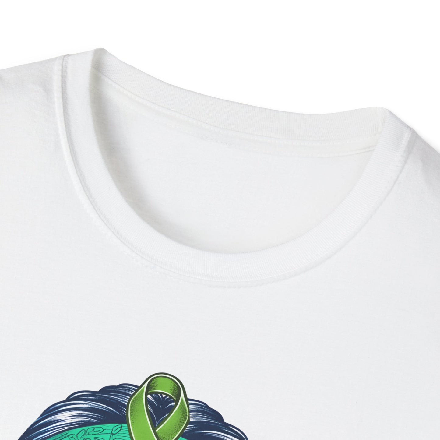 Empowered Green Hair T-Shirt | Unisex Softstyle Tee for Empowerment, Cancer Awareness, Mental Health Warrior