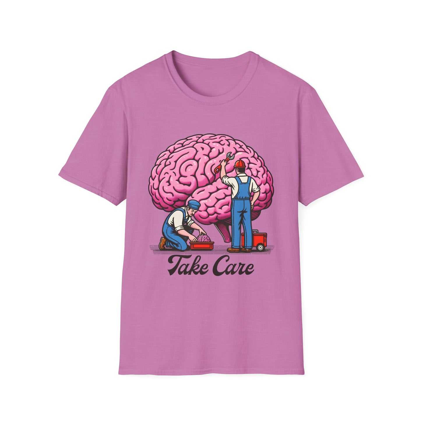 Take Care Brain T-Shirt, Fun Graphic Tee, Mental Health Awareness Shirt, Gift for Caregivers, Casual Wear, Unisex Softstyle