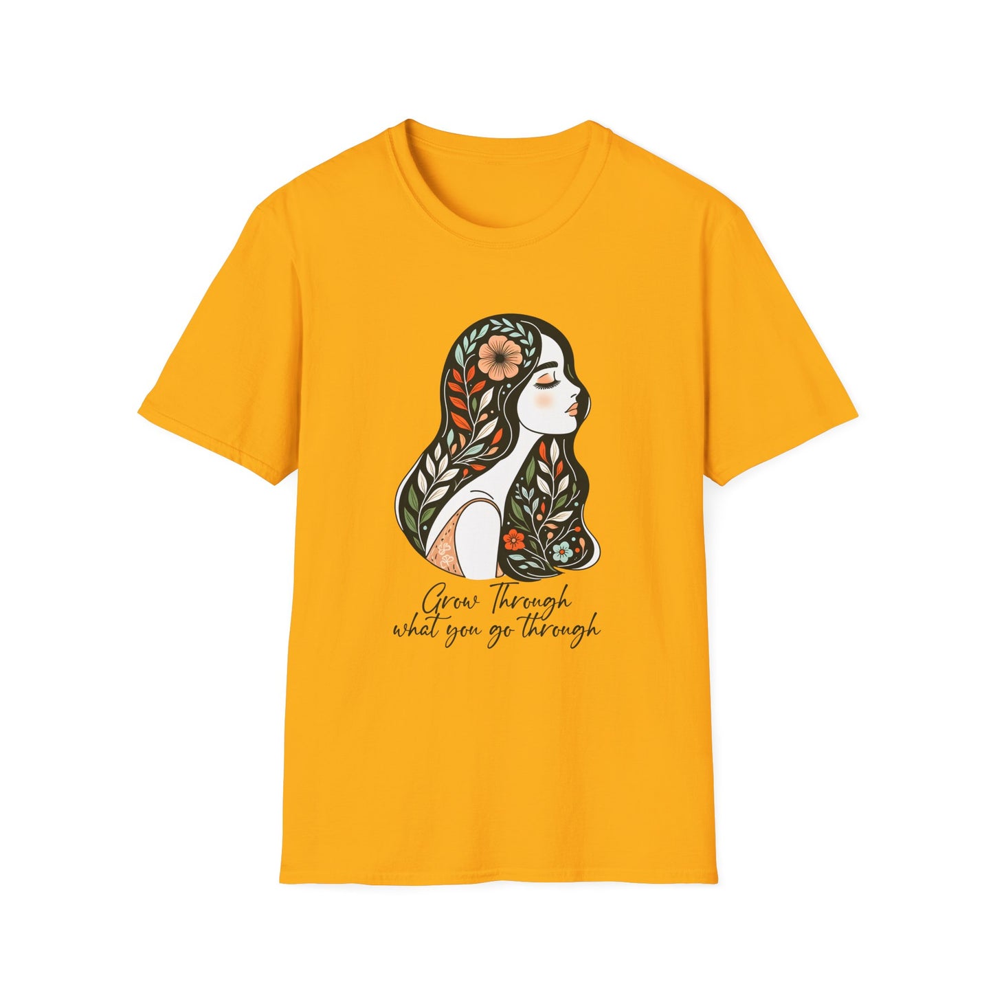 Grow Through Inspirational Unisex Softstyle T-Shirt, Motivational Tee, Self-Care Shirt, Gift for Women, Mindfulness Apparel