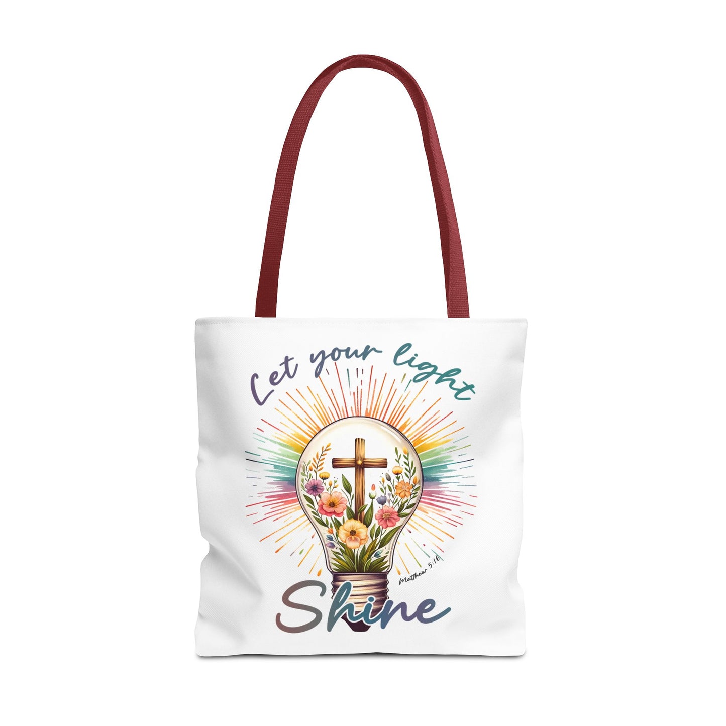 Inspirational Christian Tote Bag - Let Your Light Shine, Floral Design, Gift for Church, Bible Study, Mother's Day, Faith