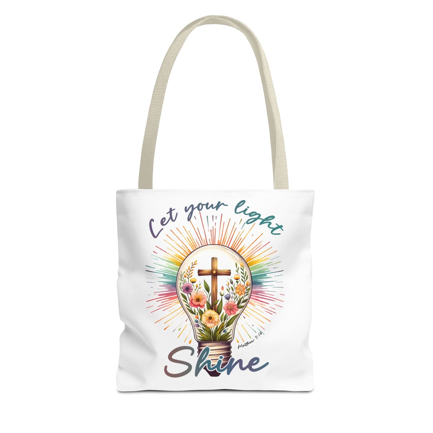 Inspirational Christian Tote Bag - Let Your Light Shine, Floral Design, Gift for Church, Bible Study, Mother's Day, Faith