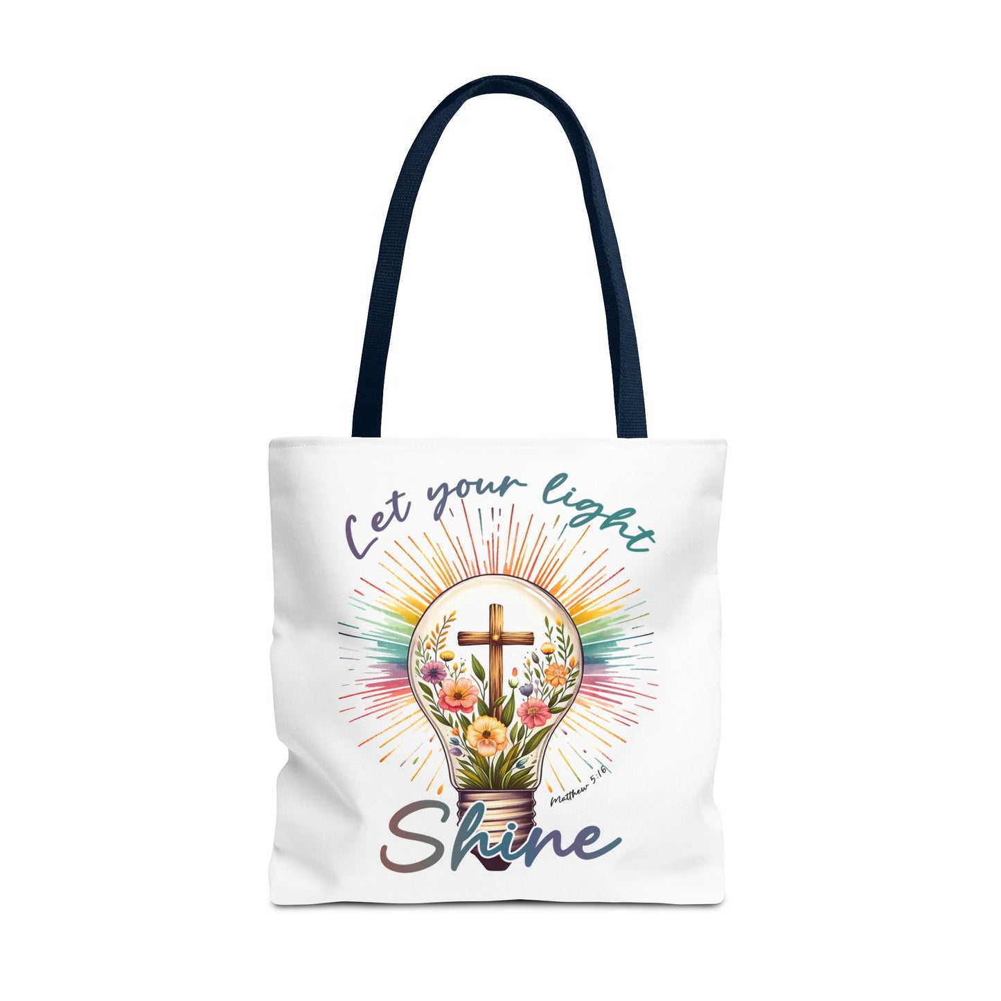 Inspirational Christian Tote Bag - Let Your Light Shine, Floral Design, Gift for Church, Bible Study, Mother's Day, Faith