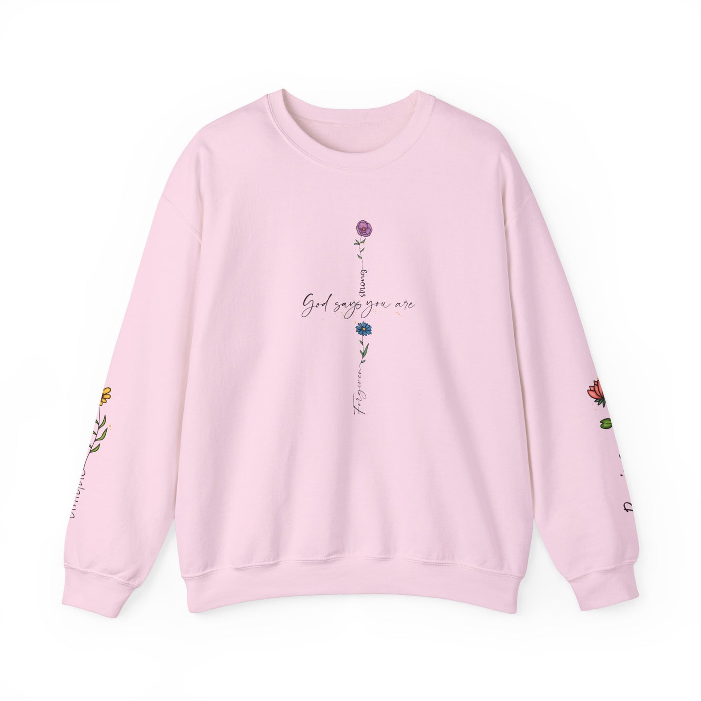 Cross Flowers Unisex Sweatshirt, Religious Lover Gift, Forgiveness Strength Shirt, Flower Buff Apparel, Unique Precious Sweater