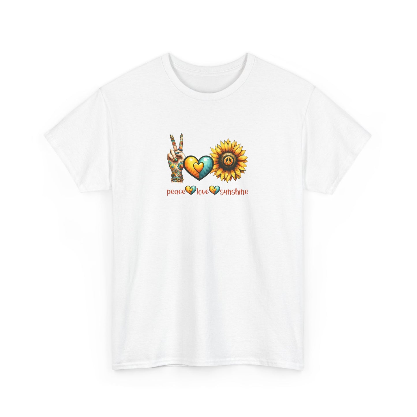 Peace Love Sunshine Unisex Heavy Cotton Tee, Vintage Graphic T-Shirt, Retro Vibe, Summer Wardrobe, Perfect Gift for Friends, Festivals