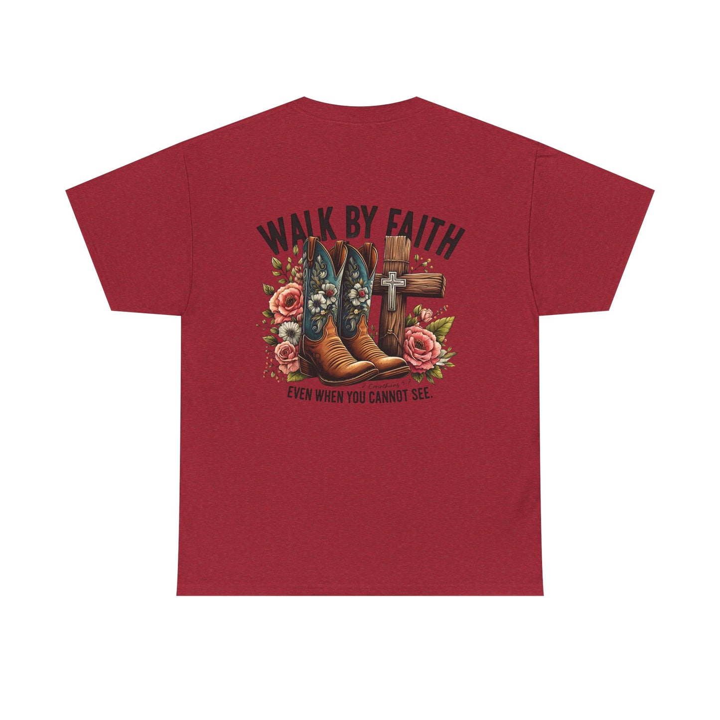 Walk by Faith Unisex Heavy Cotton Tee - Inspirational Cowboy Boots Shirt, Faith-Based Apparel, Christian Gift, Casual Everyday Wear,