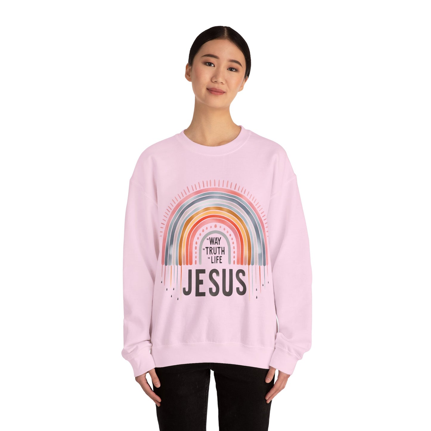 Jesus Rainbow Sweatshirt, Cozy Unisex Crewneck, Christian Apparel, Faith Sweatshirt, Gift for Believers, Inspirational Fashion