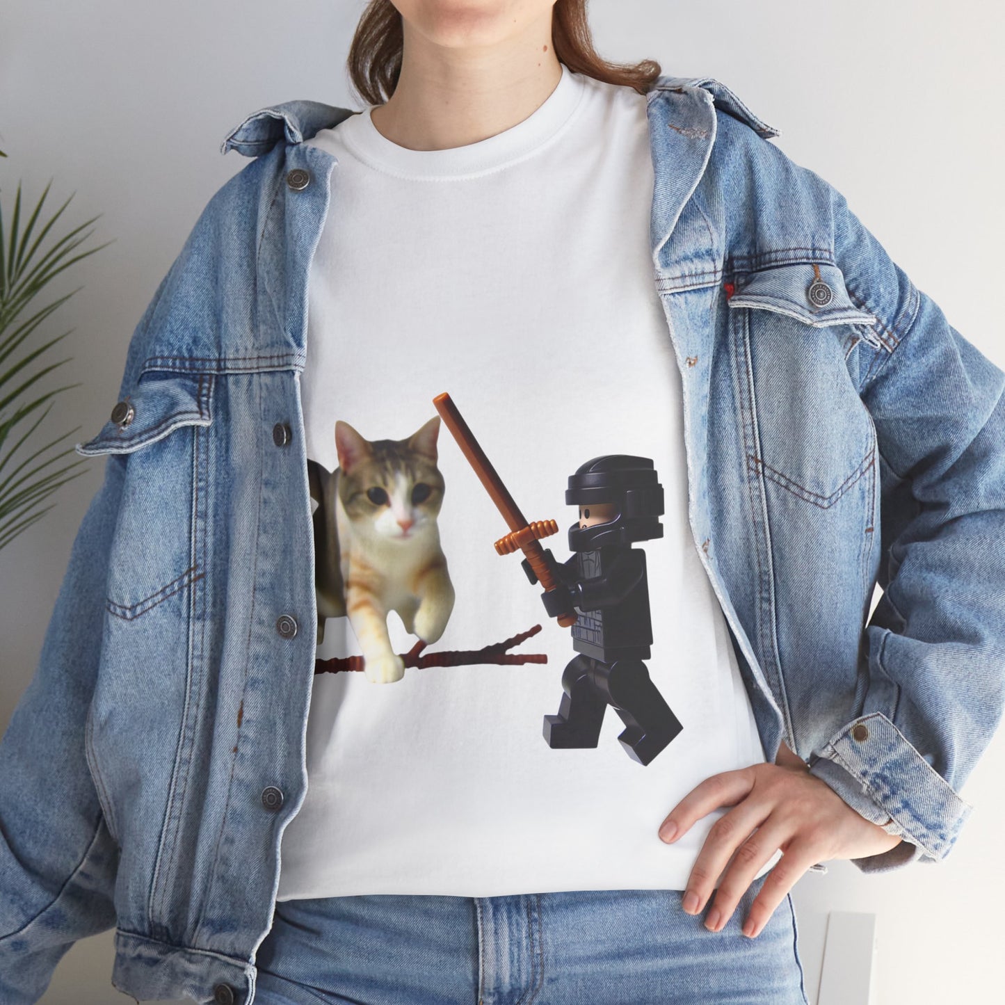Lego Darth Vader Unisex Tee - Darth Vader Sword Fighting with Cat Design