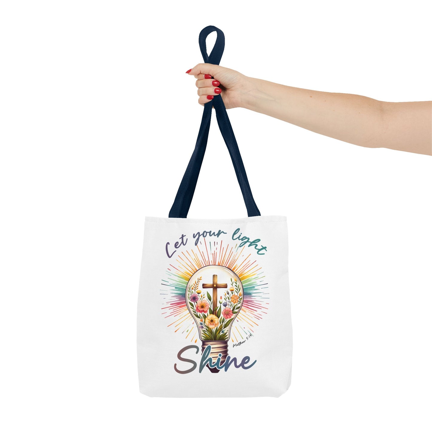 Inspirational Christian Tote Bag - Let Your Light Shine, Floral Design, Gift for Church, Bible Study, Mother's Day, Faith