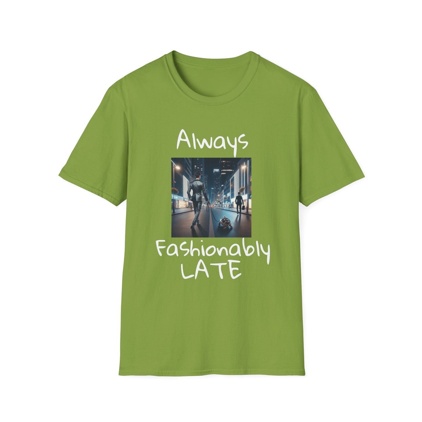 Fashionably Late Tortoise Unisex T-Shirt, Funny Mens Graphic Tee, Nightlife City Street Fashion Shirt, Men's Urban Style Top, Unique Gift