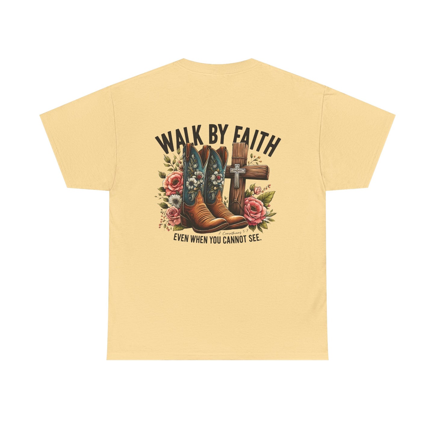 Walk by Faith Unisex Heavy Cotton Tee - Inspirational Cowboy Boots Shirt, Faith-Based Apparel, Christian Gift, Casual Everyday Wear,