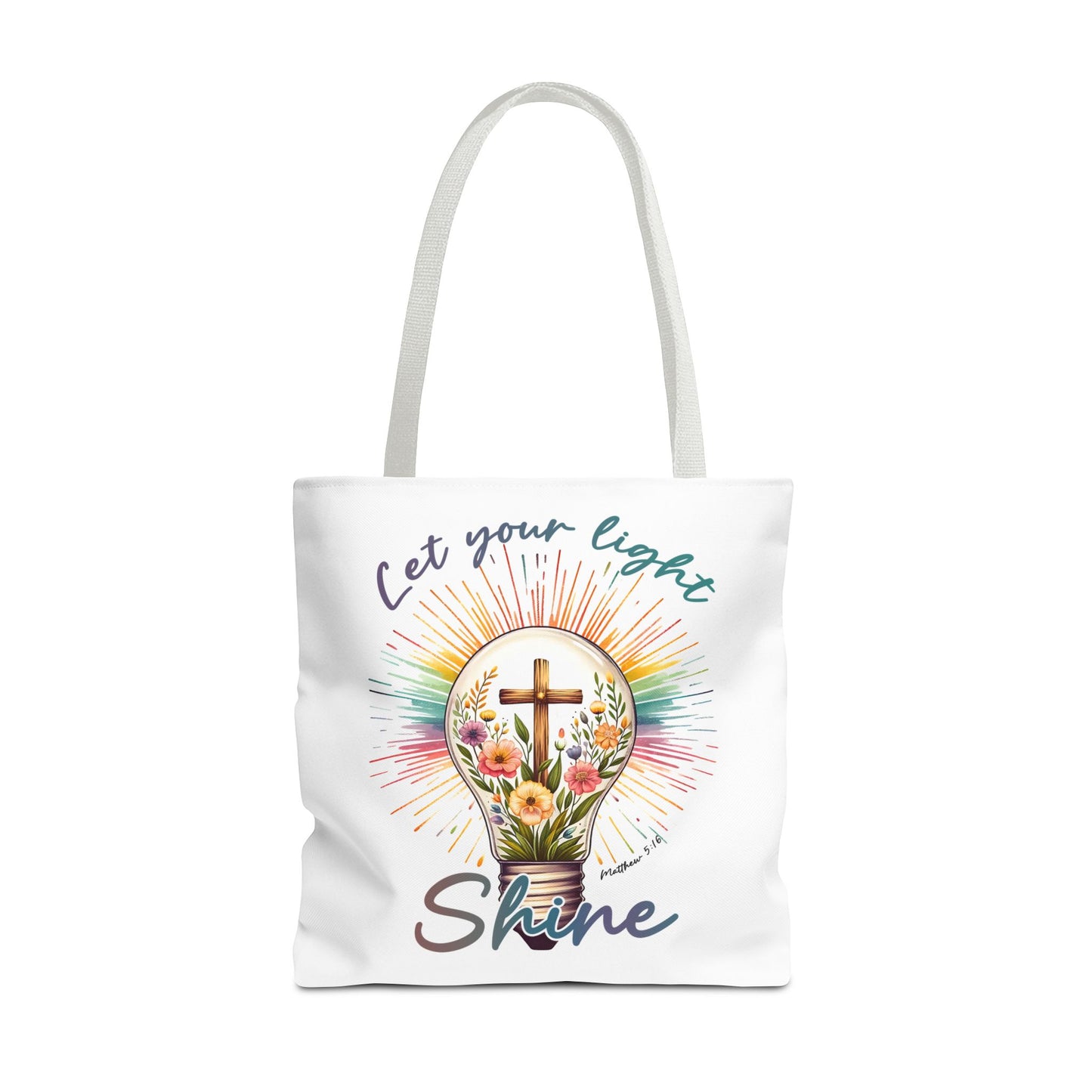 Inspirational Christian Tote Bag - Let Your Light Shine, Floral Design, Gift for Church, Bible Study, Mother's Day, Faith
