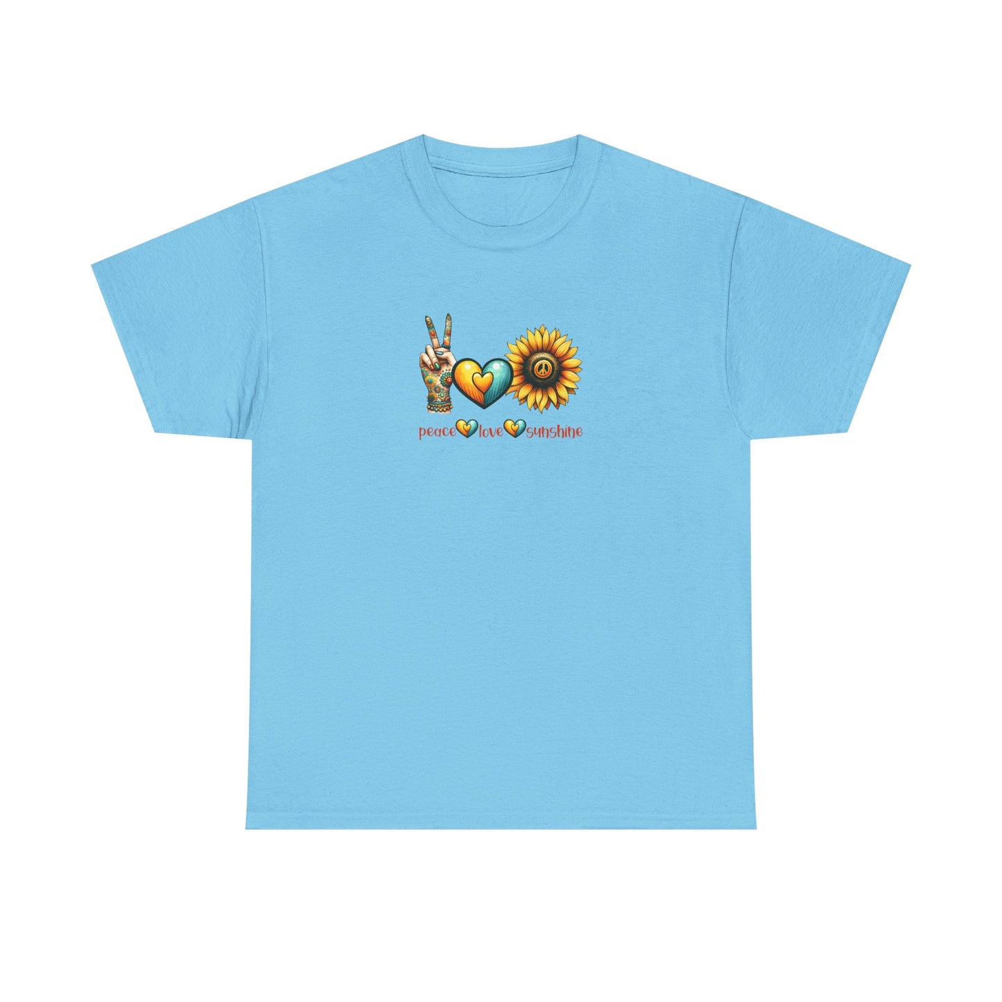 Peace Love Sunshine Unisex Heavy Cotton Tee, Vintage Graphic T-Shirt, Retro Vibe, Summer Wardrobe, Perfect Gift for Friends, Festivals