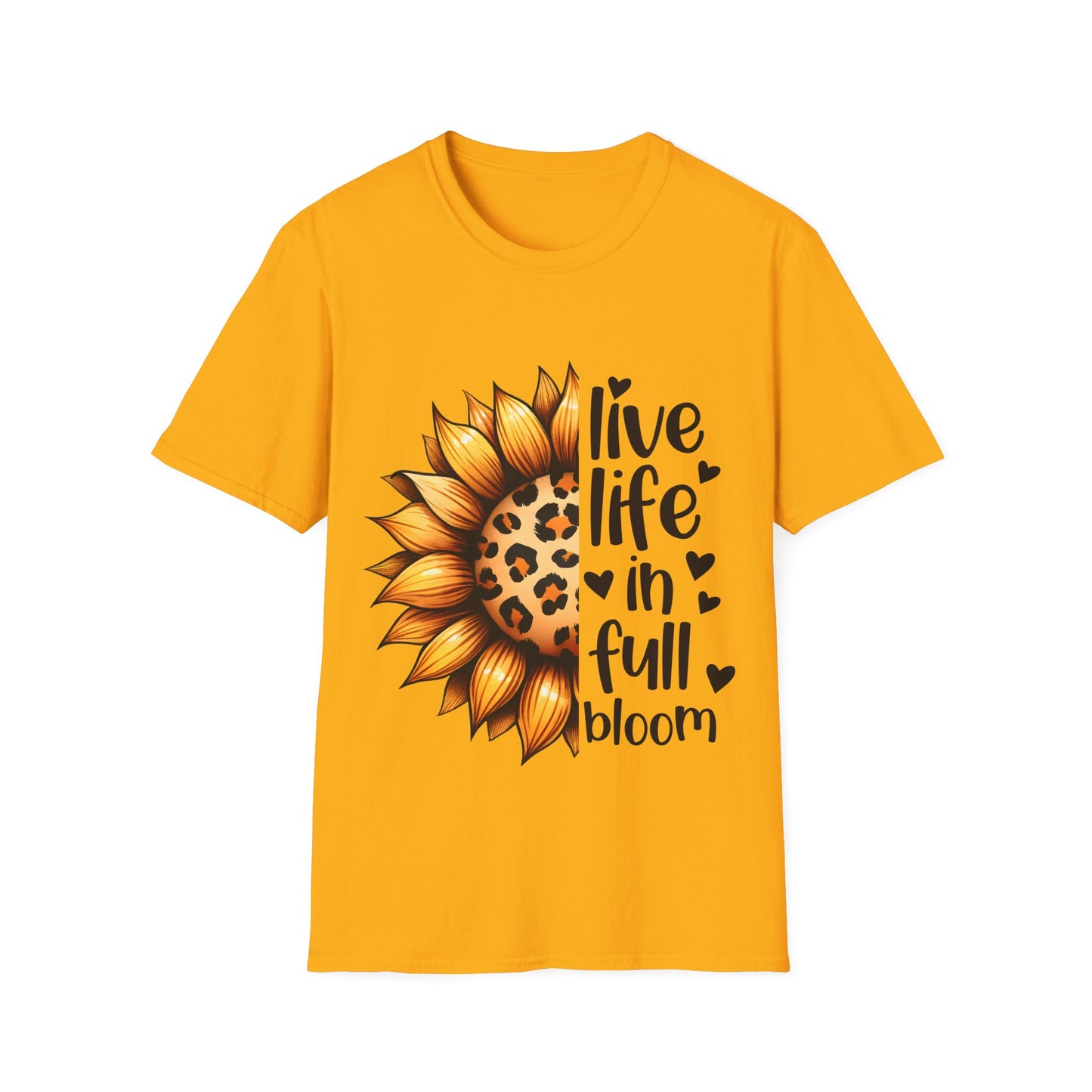 Live Life in Full Bloom Sunflower Tee, Unisex Softstyle T-Shirt, Floral Graphic Shirt, Gift for Nature Lovers, Spring/Summer Fashion,
