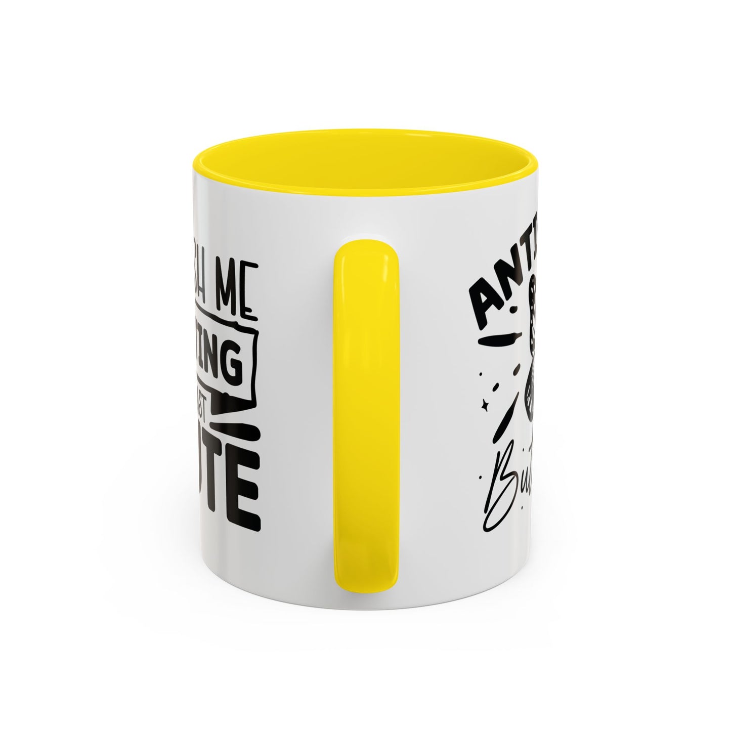 Coffee Mug, Funny Mug with Anti Social Butterfly and Don't Rush Me Designs, Office Mug, White Mug with Colorful Handle, Cute Mug, Unique