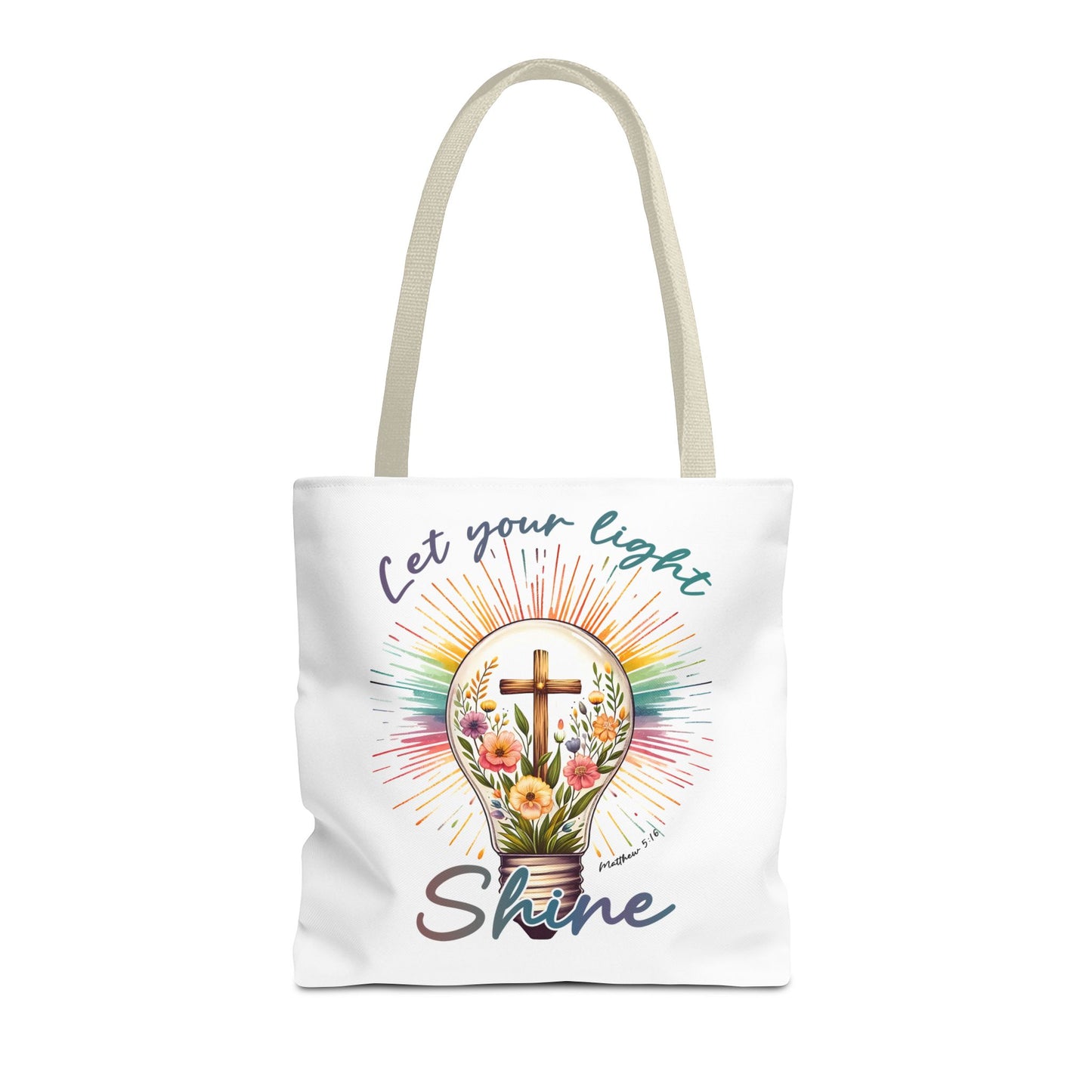 Inspirational Christian Tote Bag - Let Your Light Shine, Floral Design, Gift for Church, Bible Study, Mother's Day, Faith