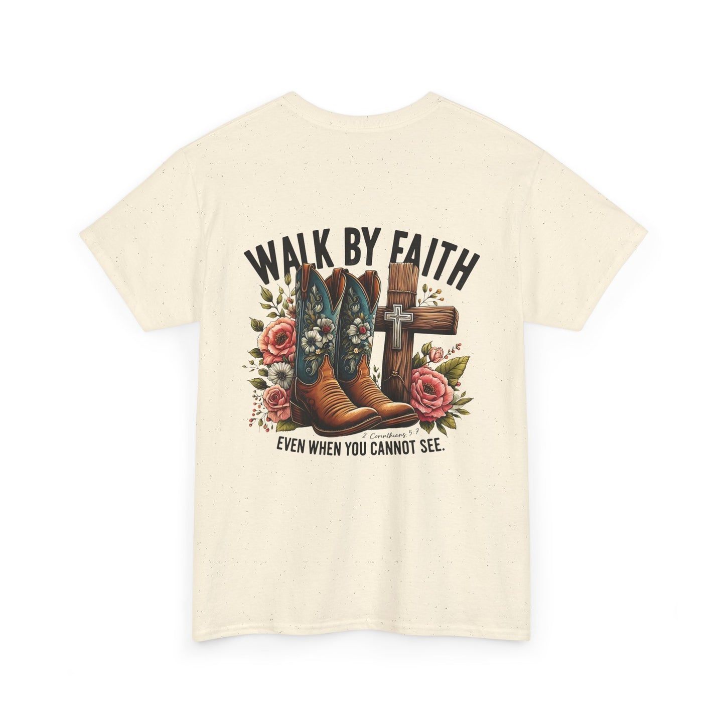 Walk by Faith Unisex Heavy Cotton Tee - Inspirational Cowboy Boots Shirt, Faith-Based Apparel, Christian Gift, Casual Everyday Wear,