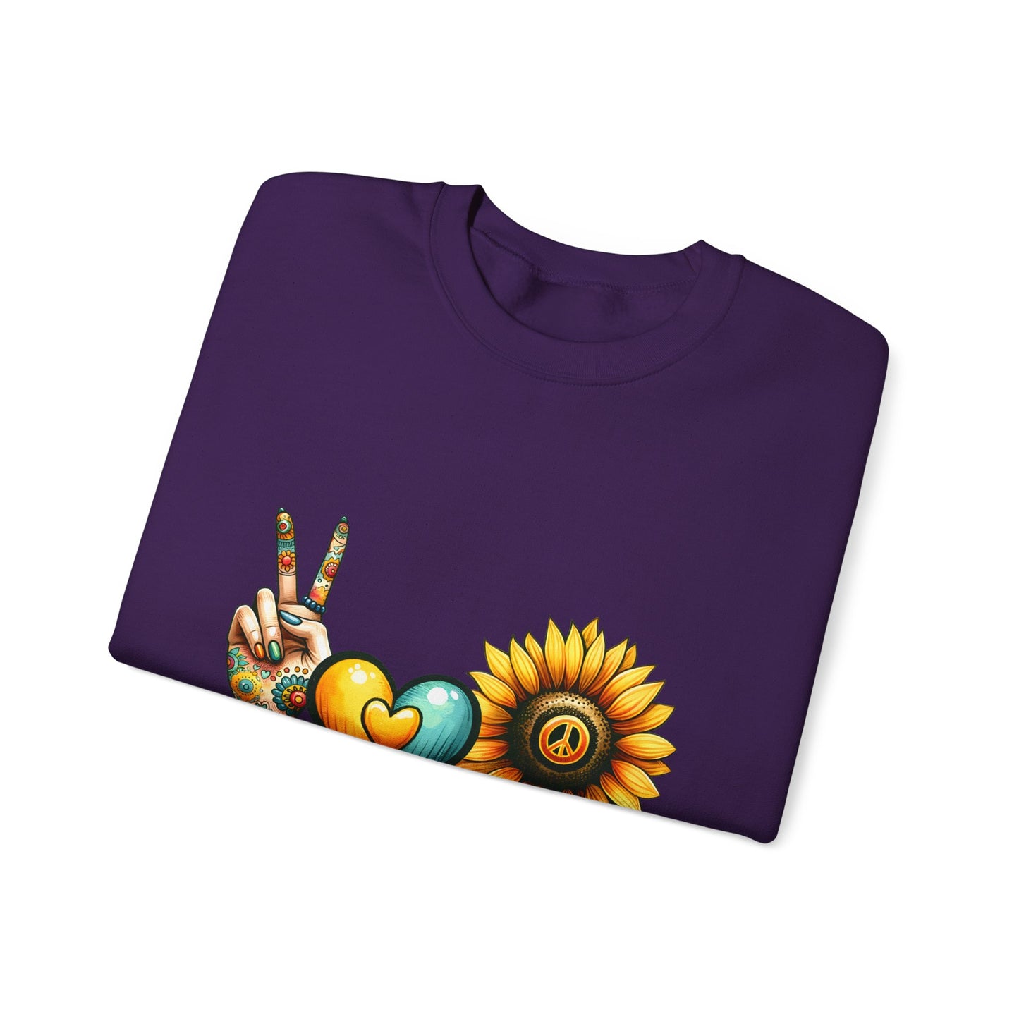 Peace Love Sunshine Sweatshirt, Unisex Crewneck, Boho Style, Gift for Her, Summer Vibes, Festival Wear, Eco-Friendly Sweatshirt