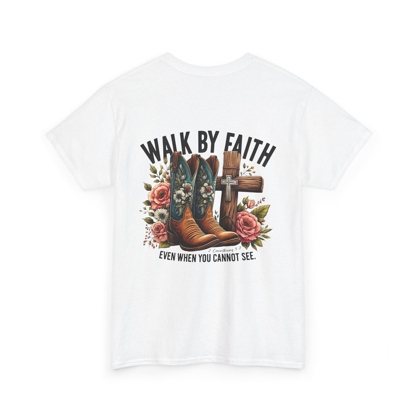 Walk by Faith Unisex Heavy Cotton Tee - Inspirational Cowboy Boots Shirt, Faith-Based Apparel, Christian Gift, Casual Everyday Wear,